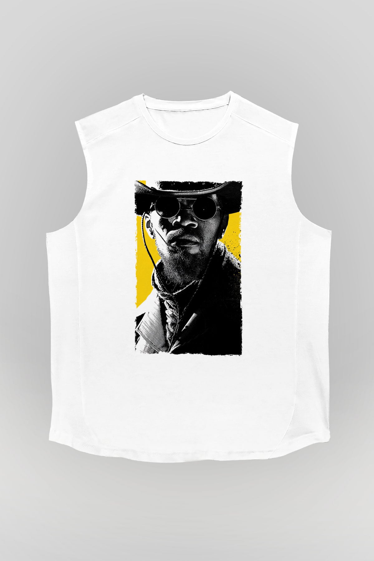 Unisex Zincirsiz - Django Unchained Baskılı Beyaz Kolsuz Tshirt
