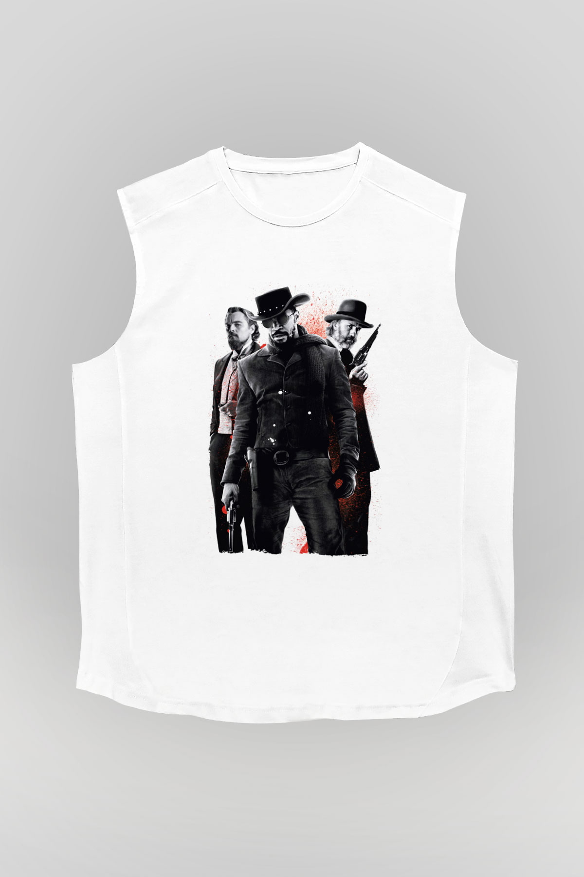 Unisex Zincirsiz - Django Unchained Baskılı Beyaz Kolsuz Tişört