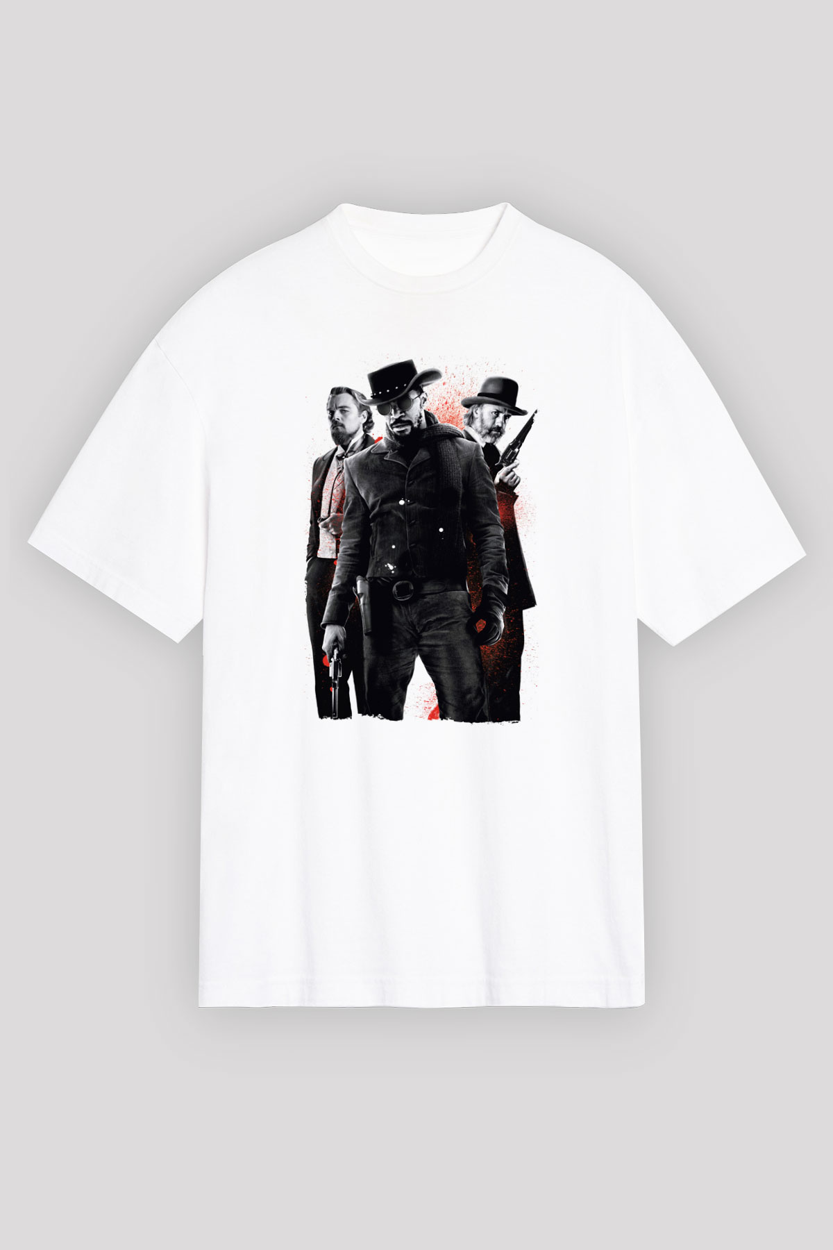 Unisex Zincirsiz - Django Unchained Baskılı Beyaz Oversize Tişört