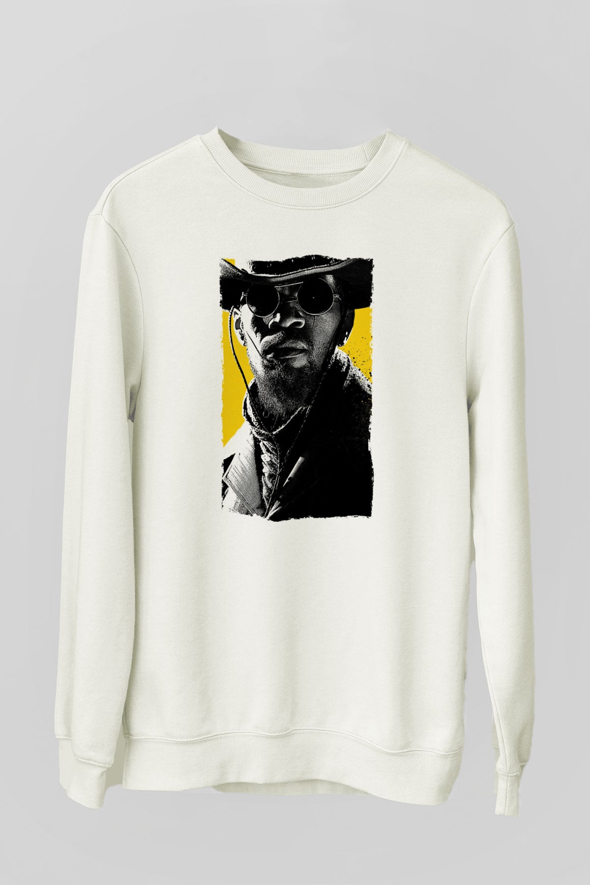Unisex Zincirsiz - Django Unchained Baskılı Beyaz Sweatshirt