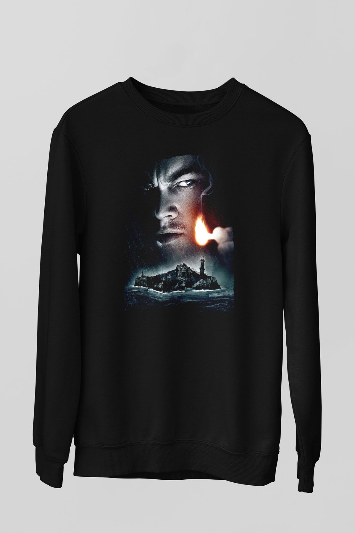 Unisex Zindan Adası (Shutter Island) Baskılı Siyah Sweatshirt