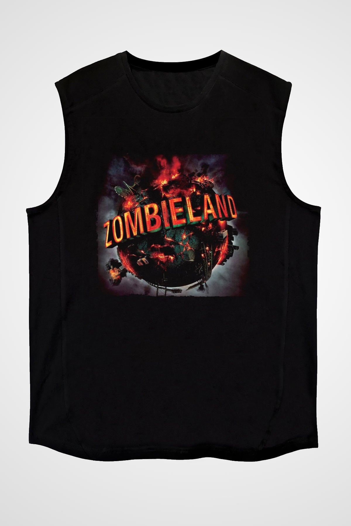 Unisex Zombieland Baskılı Siyah Kolsuz Tshirt
