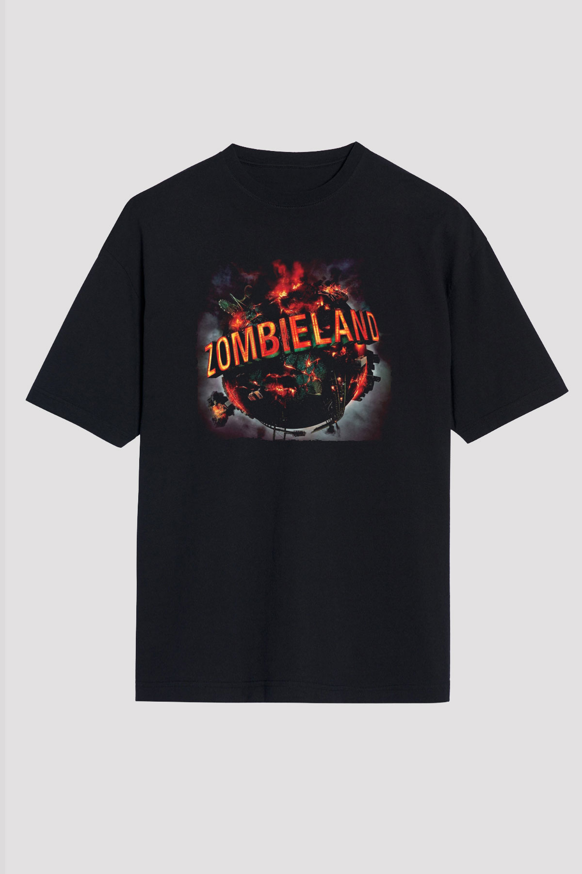 Unisex Zombieland Baskılı Siyah Oversize Tshirt