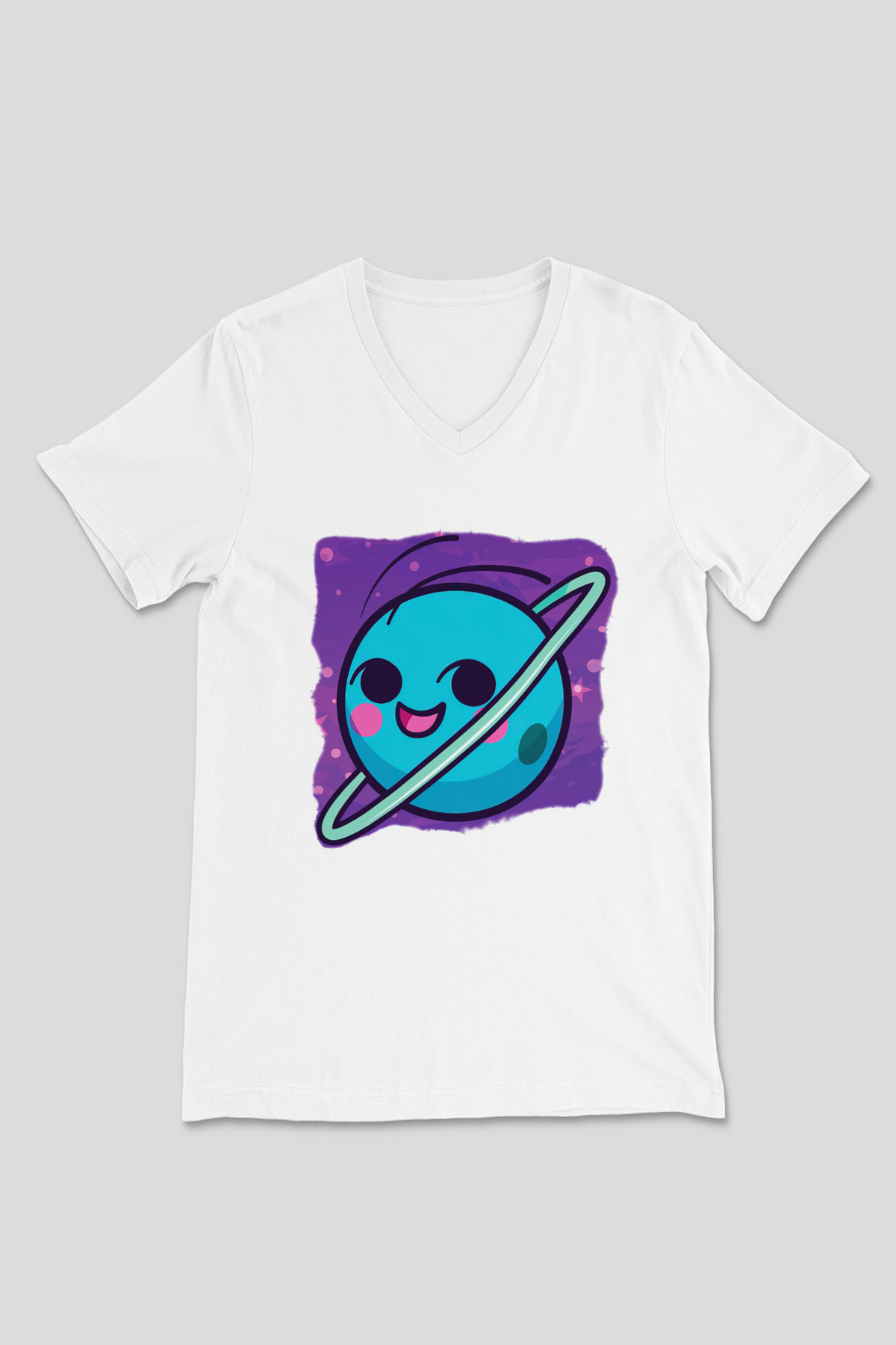 Uranüs Beyaz Unisex V Yaka Tişört T-Shirt