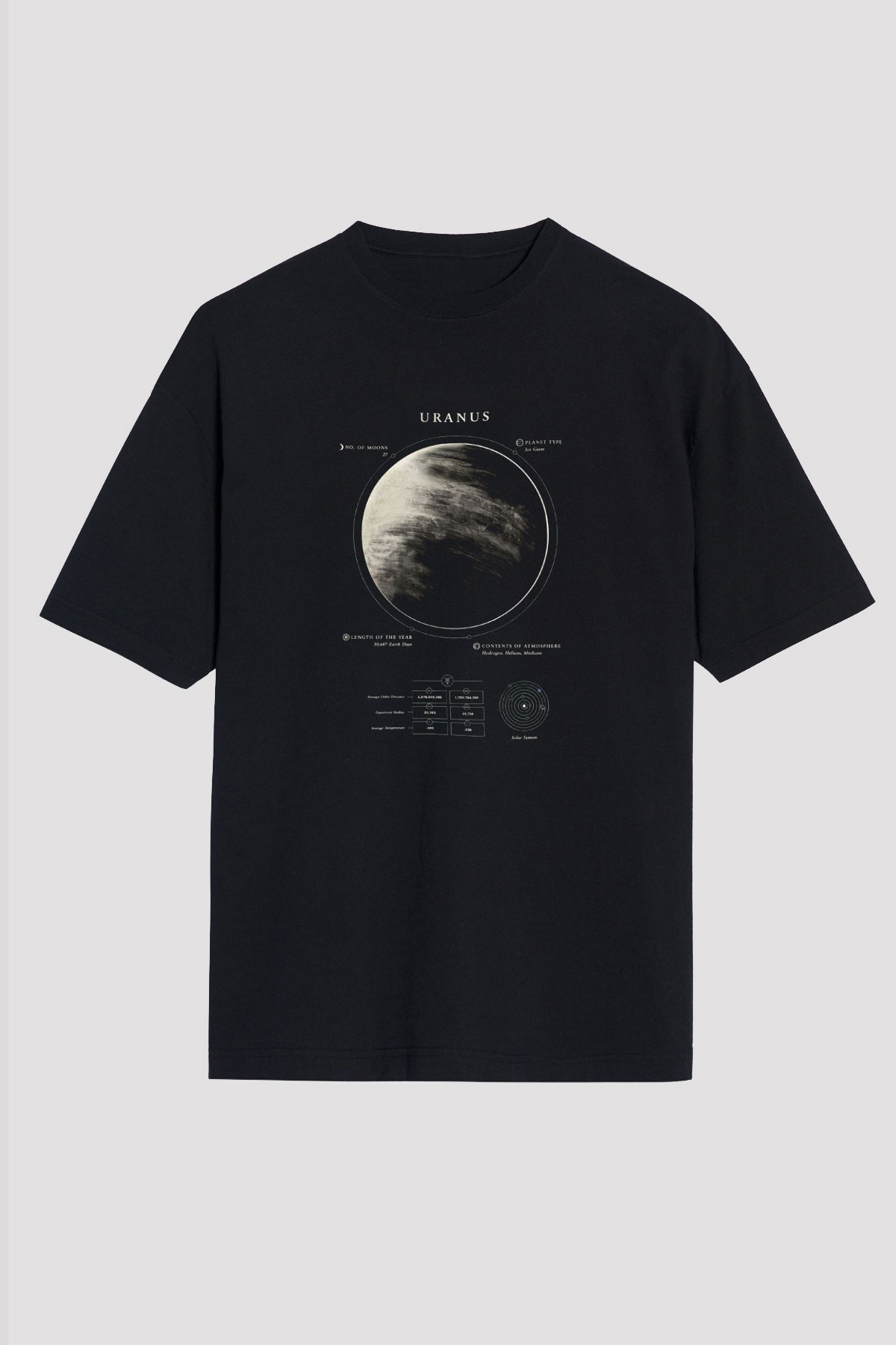 Uranüs Fiziksel Özellikleri Baskılı Unisex Oversize Tişört - Tshirt