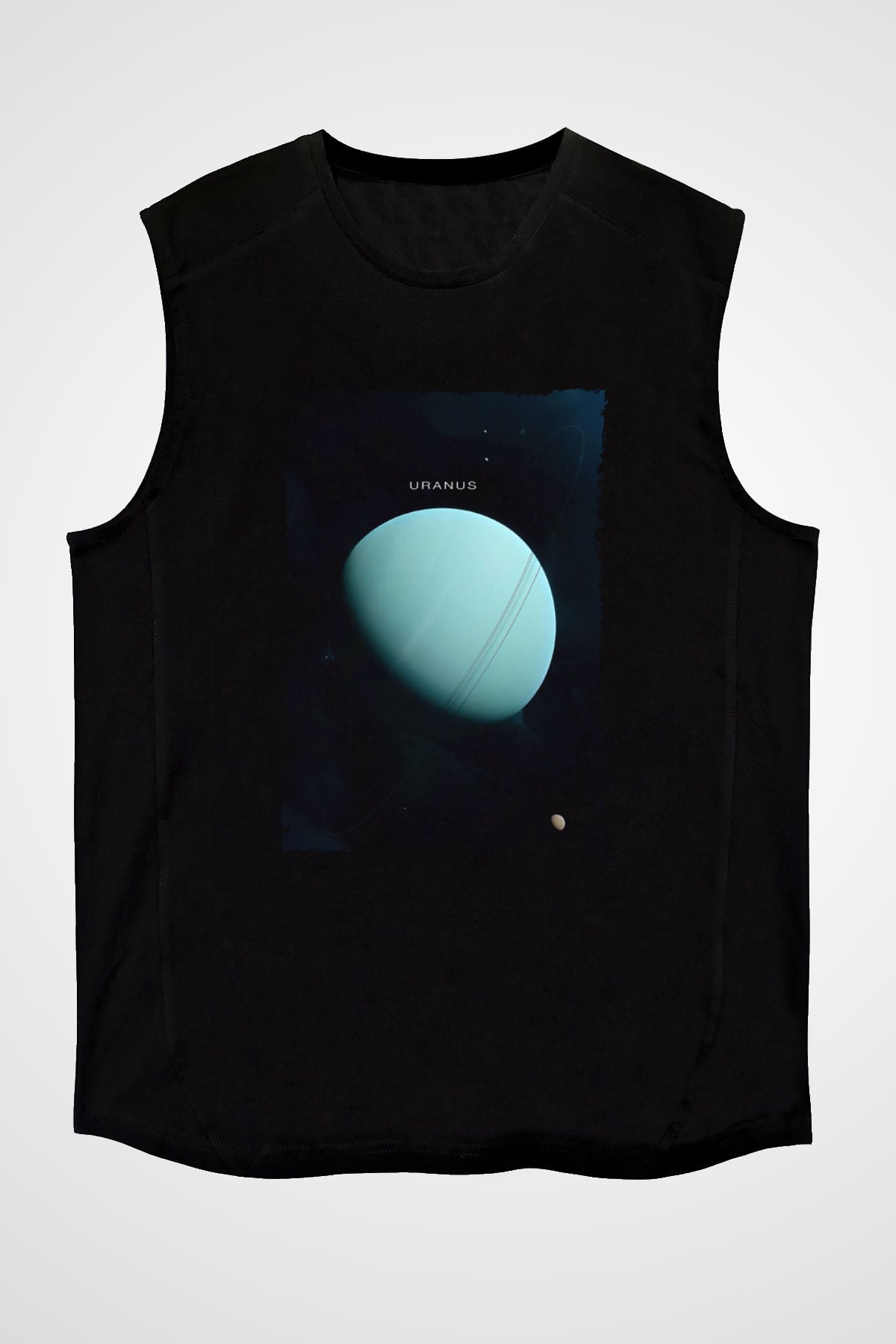 Uranüs Fotoğraf Baskılı Unisex Kolsuz Siyah Tişört - Tshirt