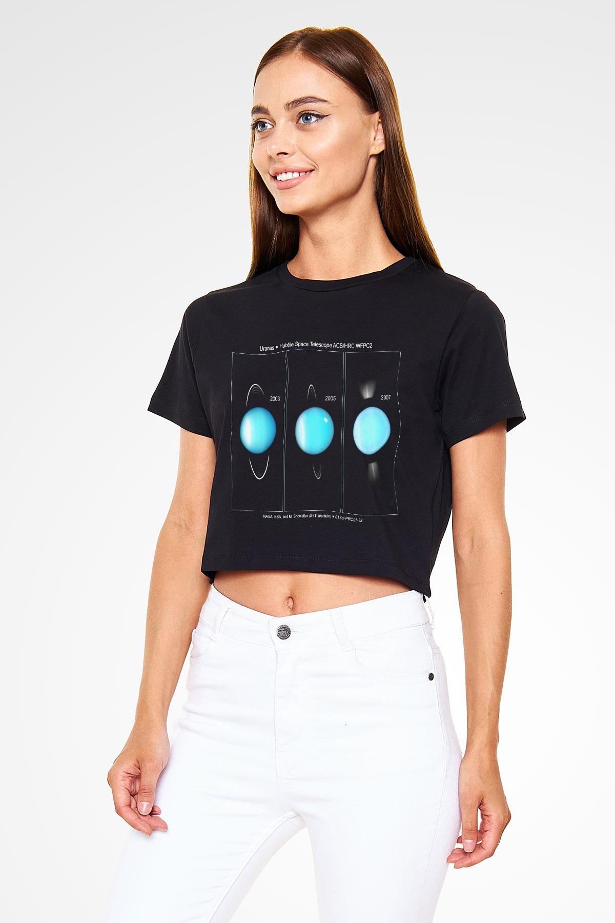 Uranüs Siyah Crop Top Tişört