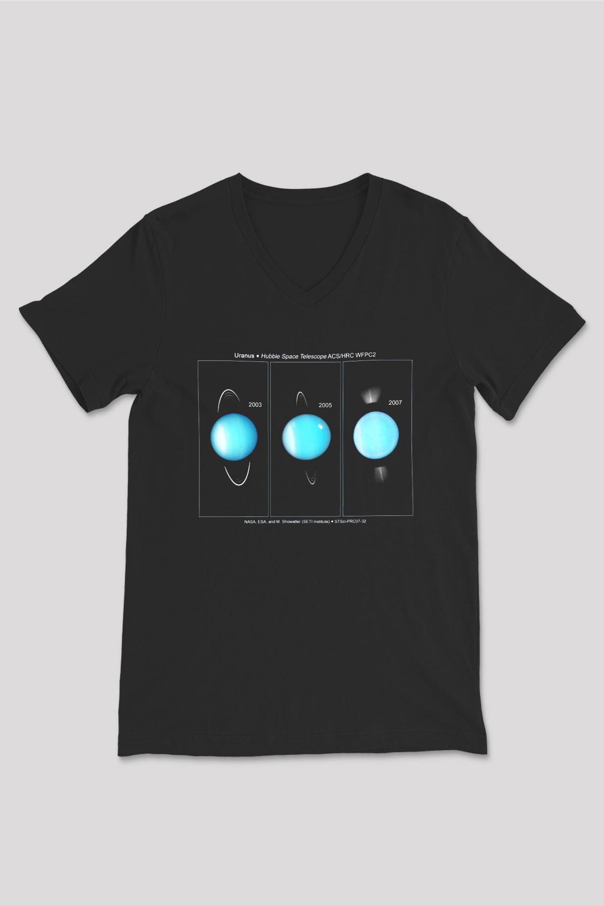 Uranüs Siyah Unisex V Yaka Tişört T-Shirt