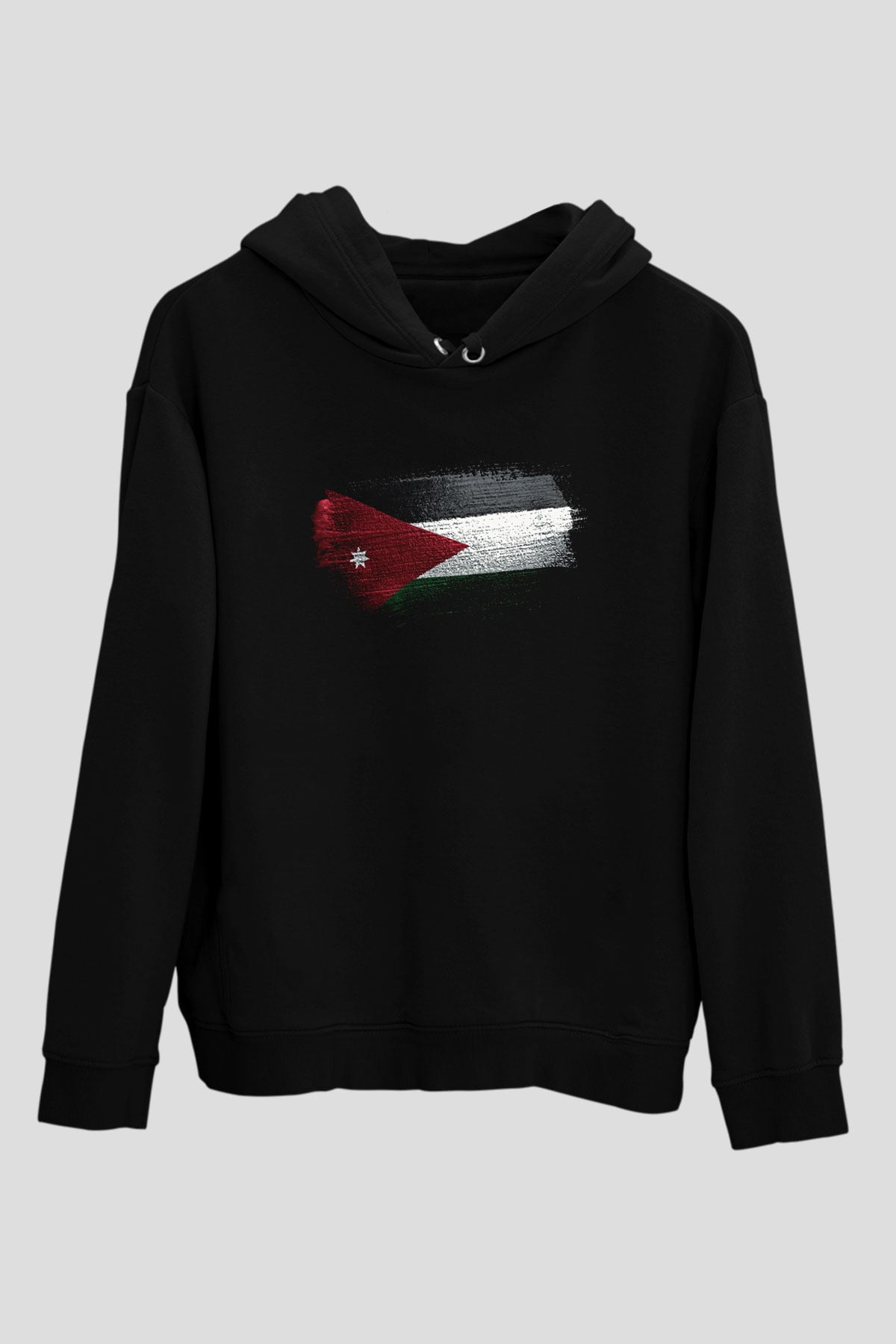 Ürdün Bayrağı Baskılı Unisex Siyah Kapüşonlu Sweatshirt