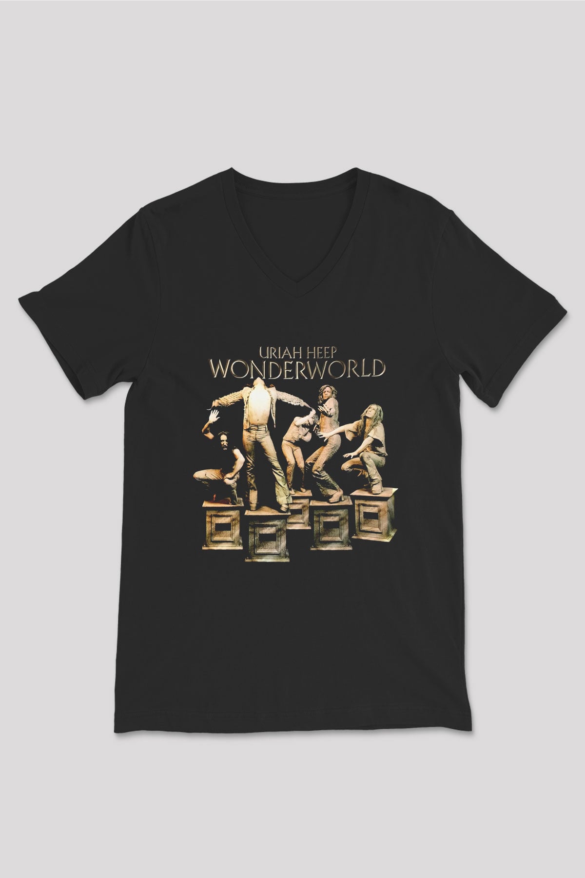 Uriah Heep Siyah Unisex V Yaka Tişört T-Shirt