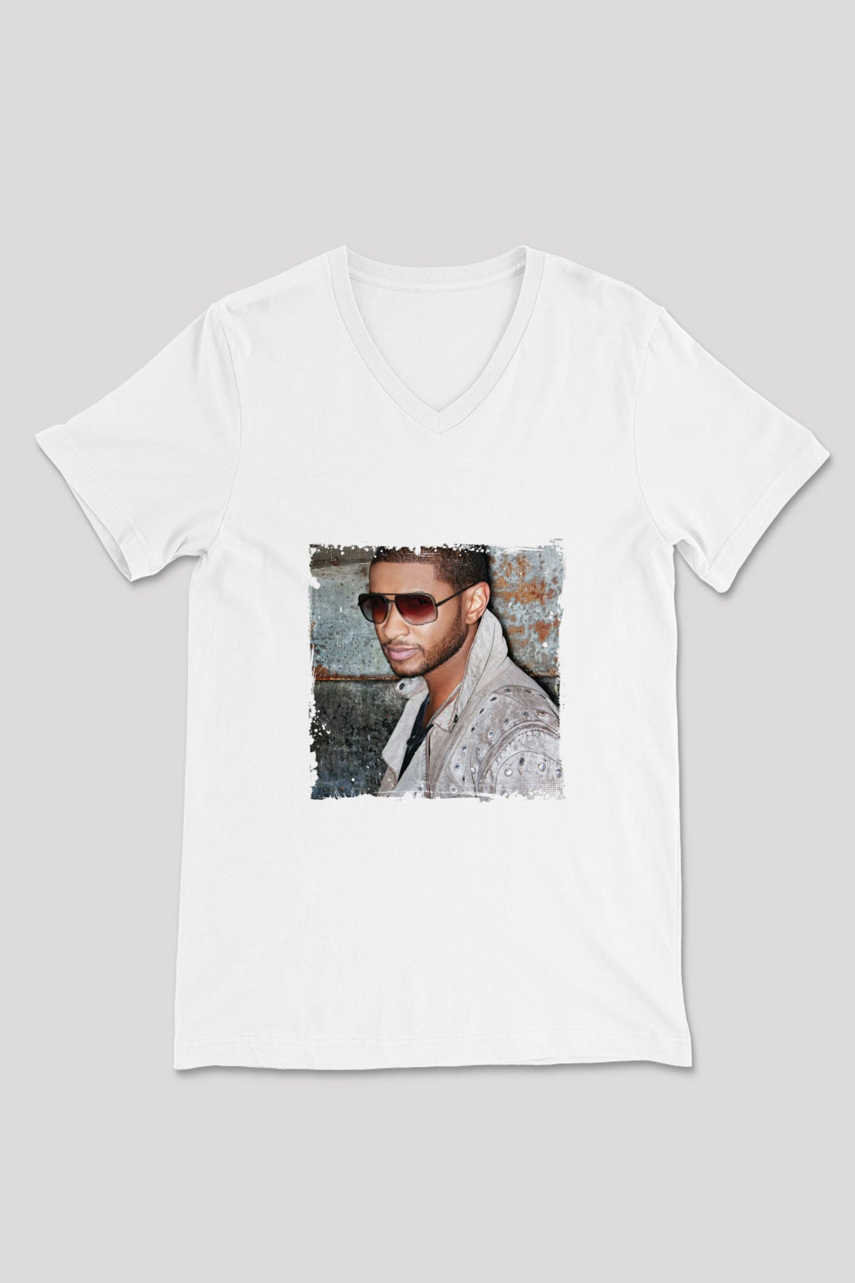 Usher  Baskılı Beyaz V Yaka Unisex Tişört