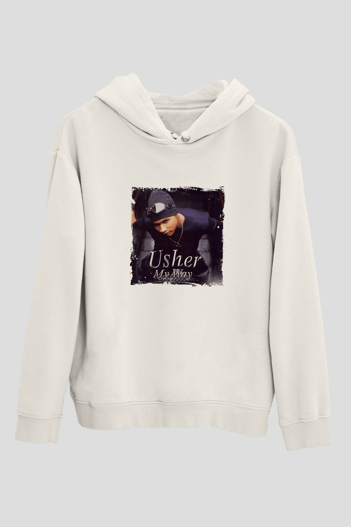Usher  Baskılı Unisex Beyaz Kapüşonlu Sweatshirt
