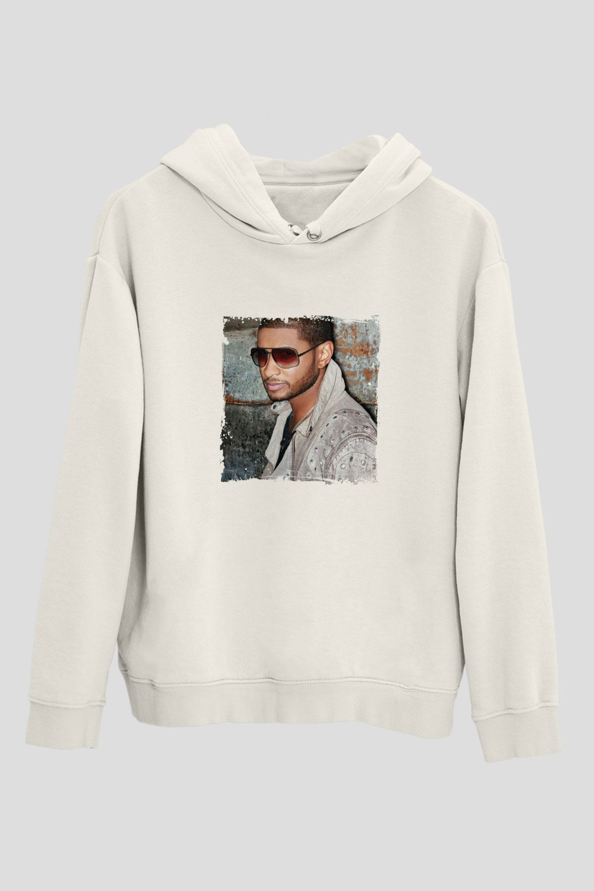 Usher  Baskılı Unisex Beyaz Kapüşonlu Sweatshirt