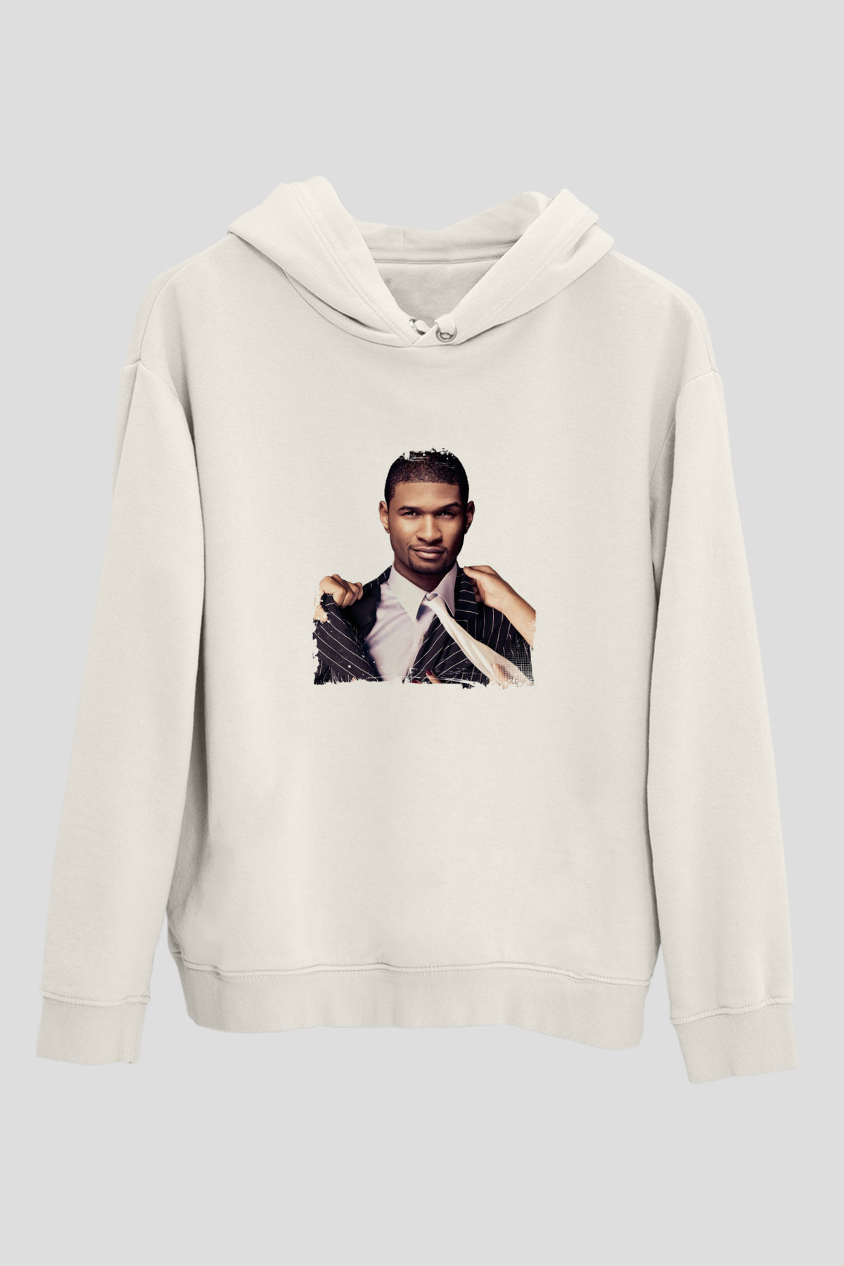 Usher  Baskılı Unisex Beyaz Kapüşonlu Sweatshirt