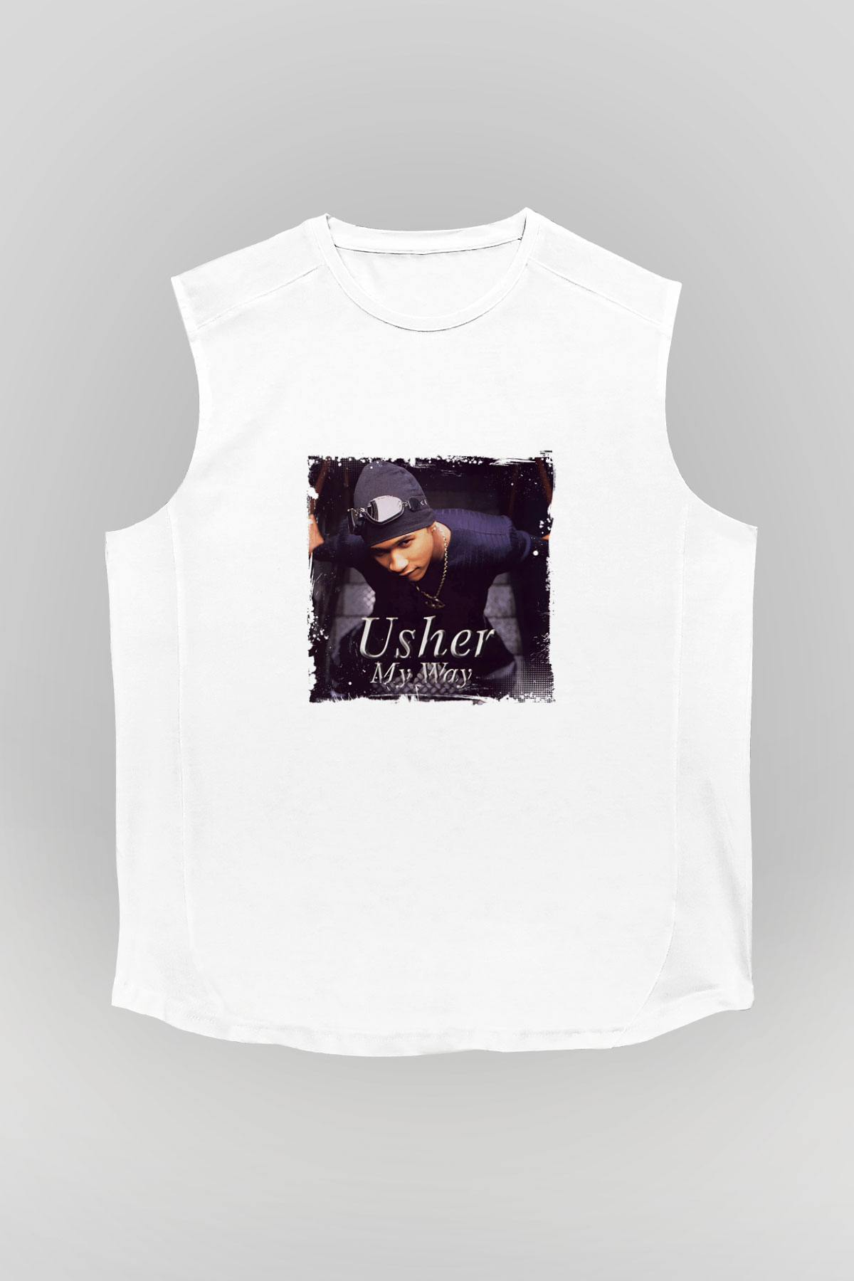 Usher  Baskılı Unisex Beyaz Kolsuz Tişört