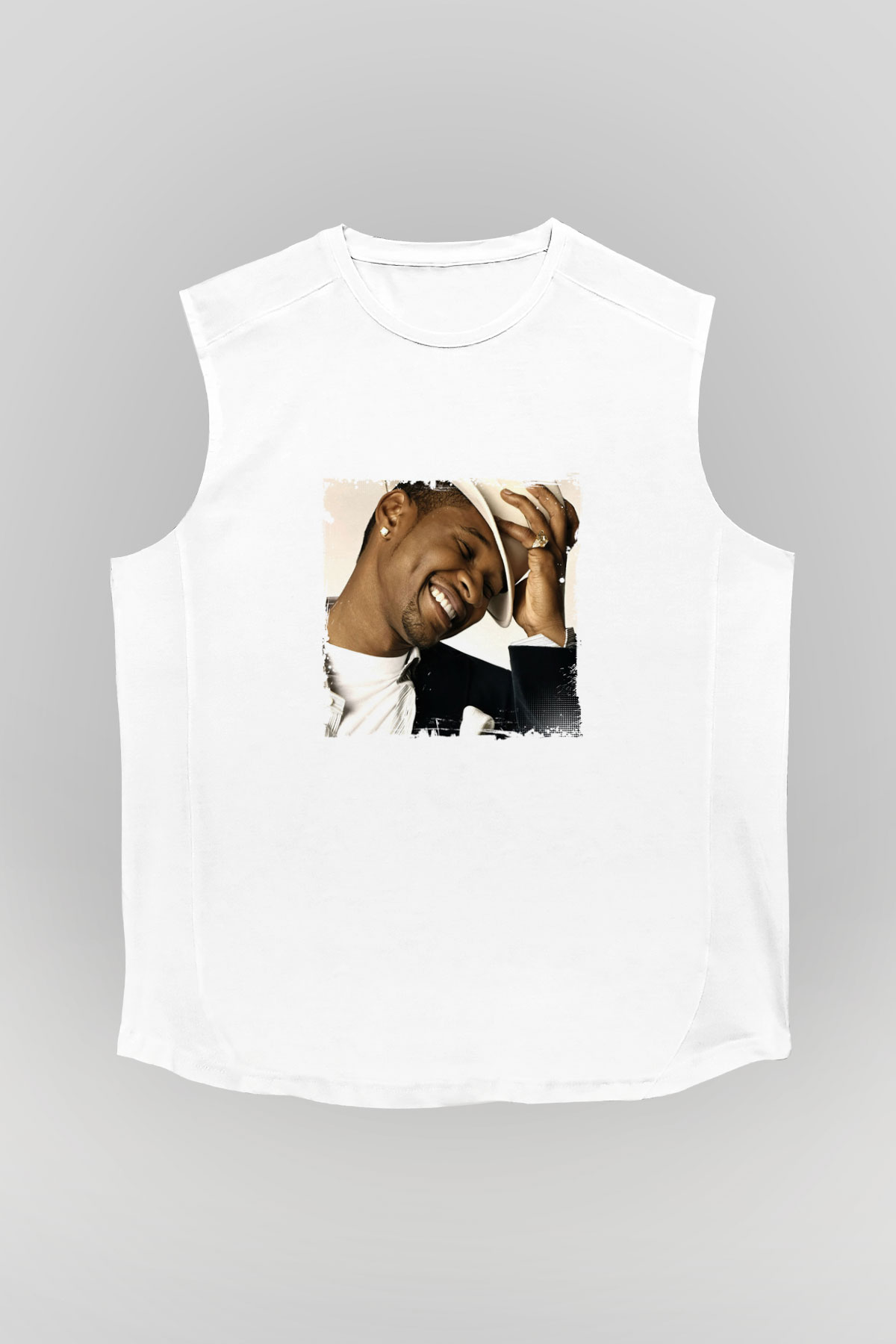 Usher  Baskılı Unisex Beyaz Kolsuz Tişört
