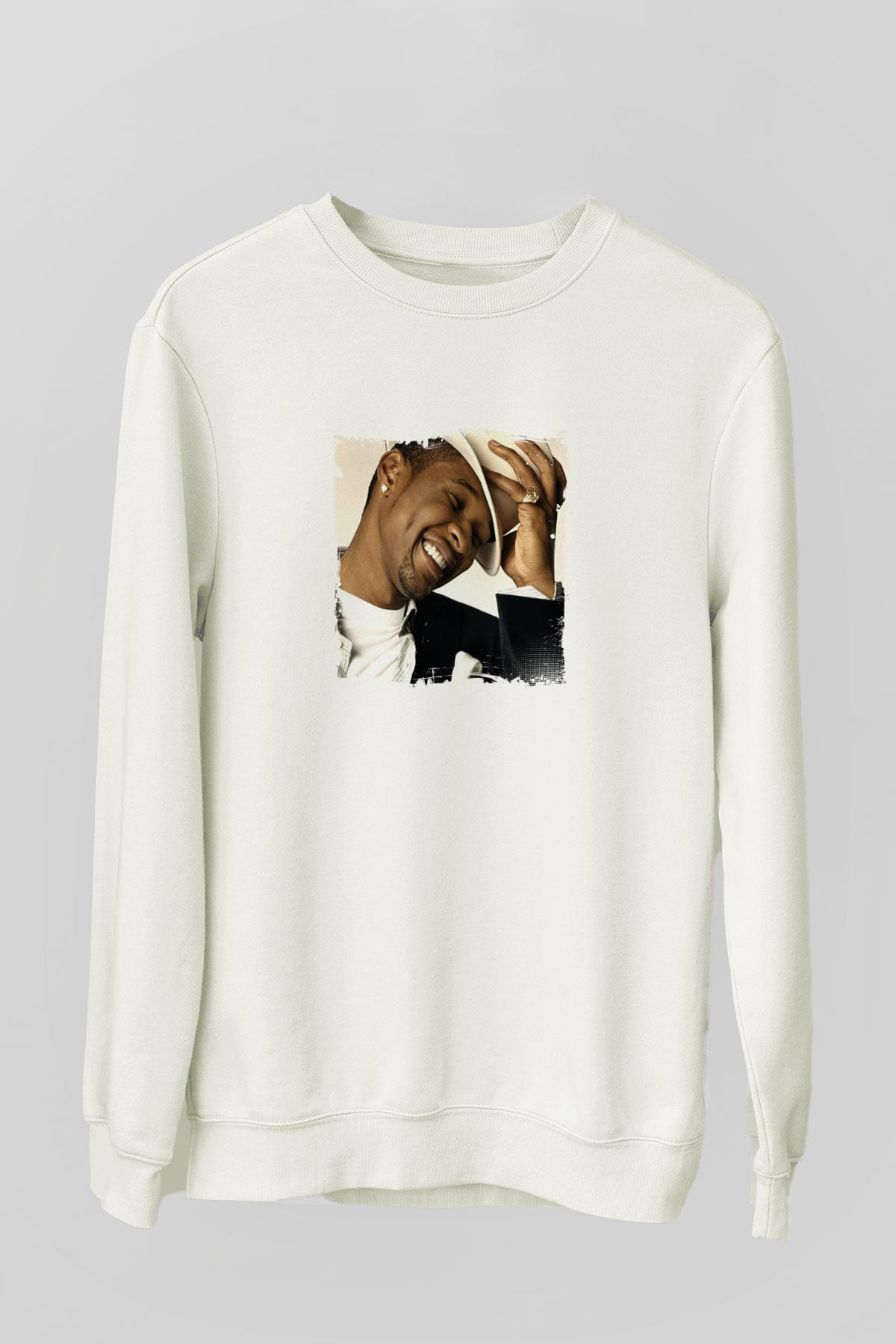 Usher  Baskılı Unisex Beyaz Sweatshirt