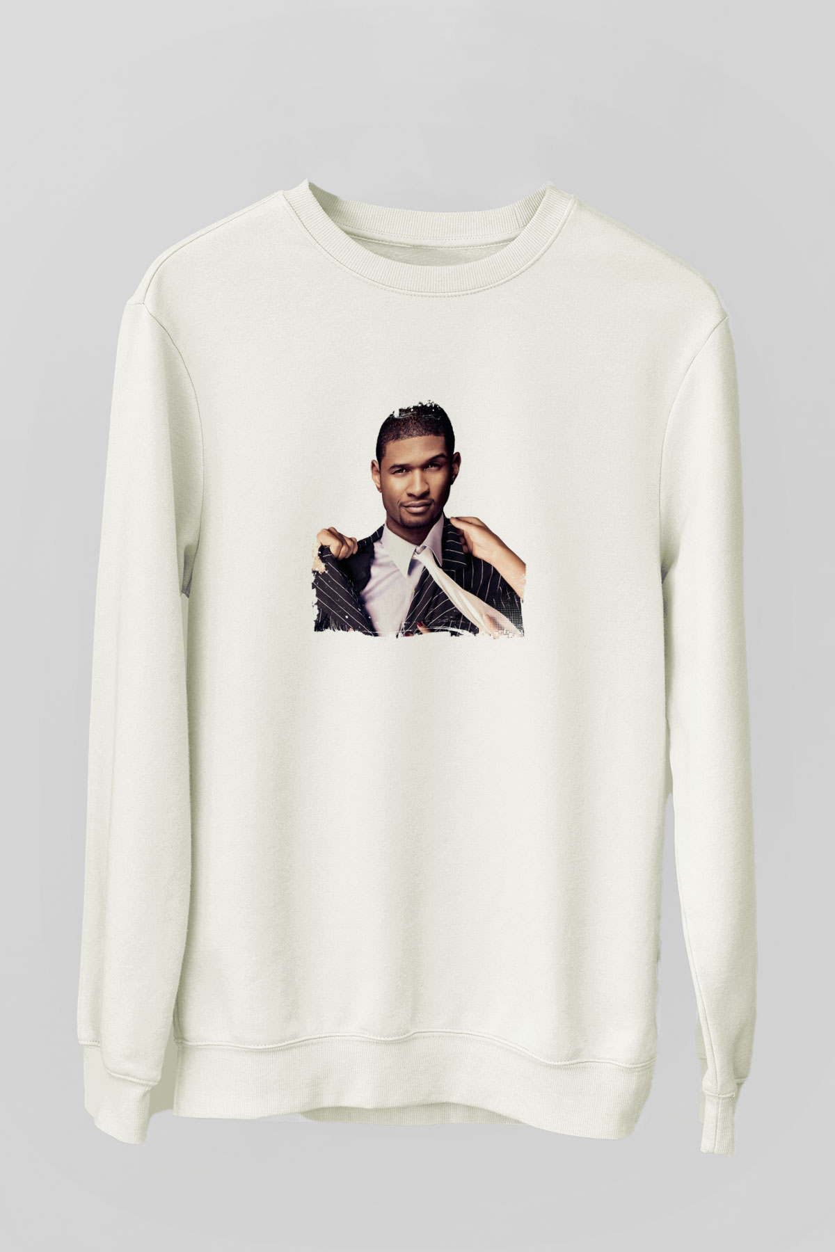 Usher  Baskılı Unisex Beyaz Sweatshirt