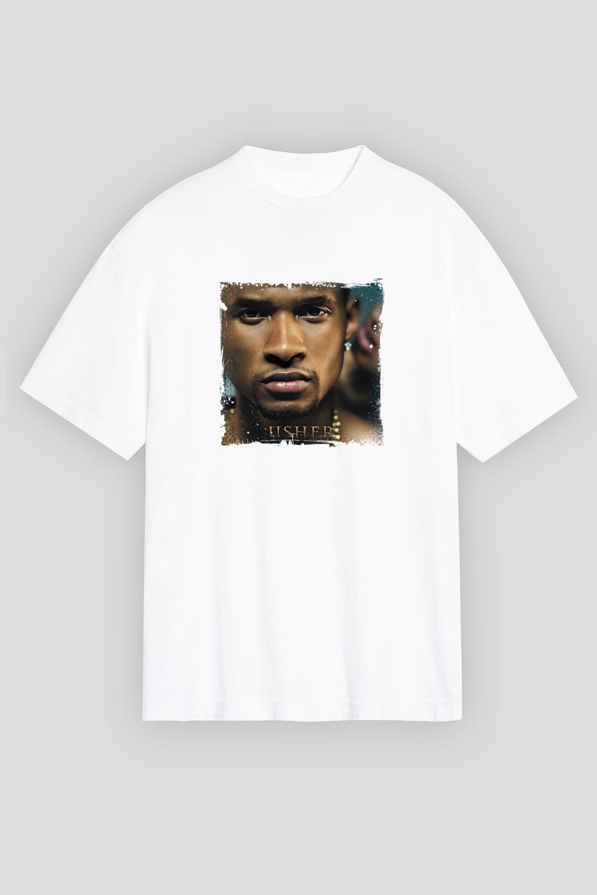 Usher  Baskılı Unisex Beyaz Tişört
