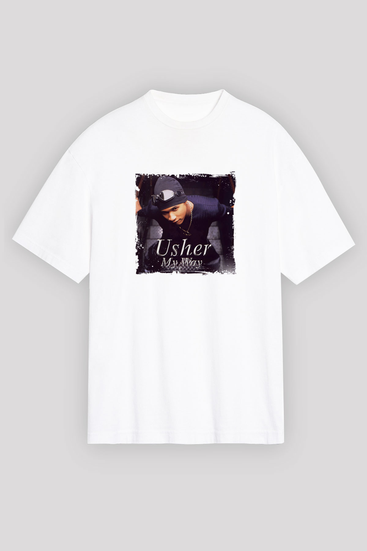 Usher  Baskılı Unisex Beyaz Tişört