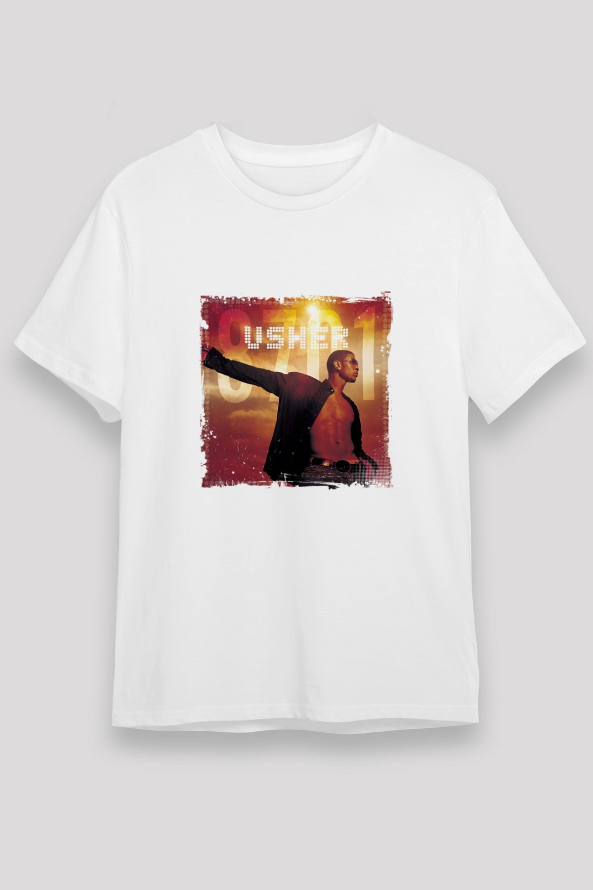 Usher  Baskılı Unisex Beyaz Tişört