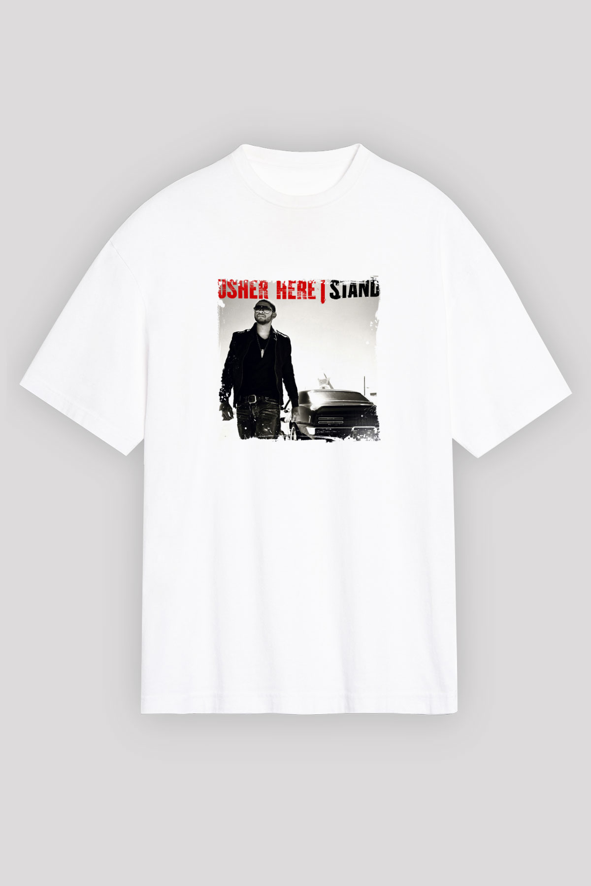 Usher  Baskılı Unisex Beyaz Tişört