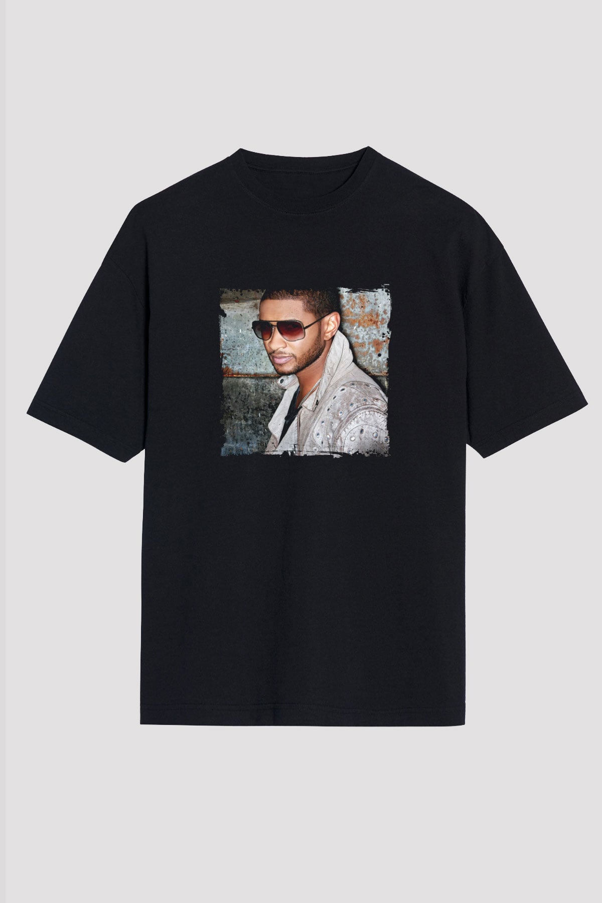 Usher  Baskılı Unisex Oversize Siyah Tişört