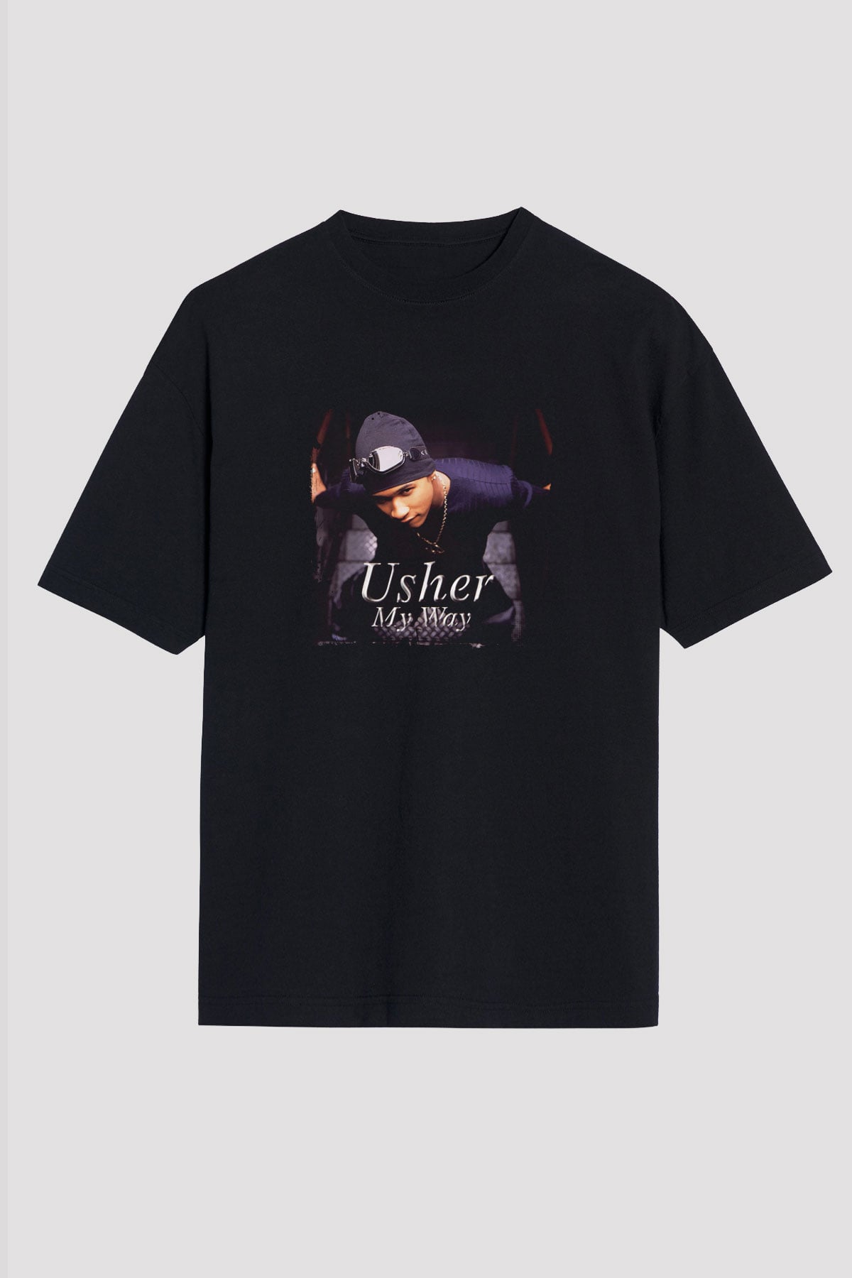 Usher  Baskılı Unisex Oversize Siyah Tişört