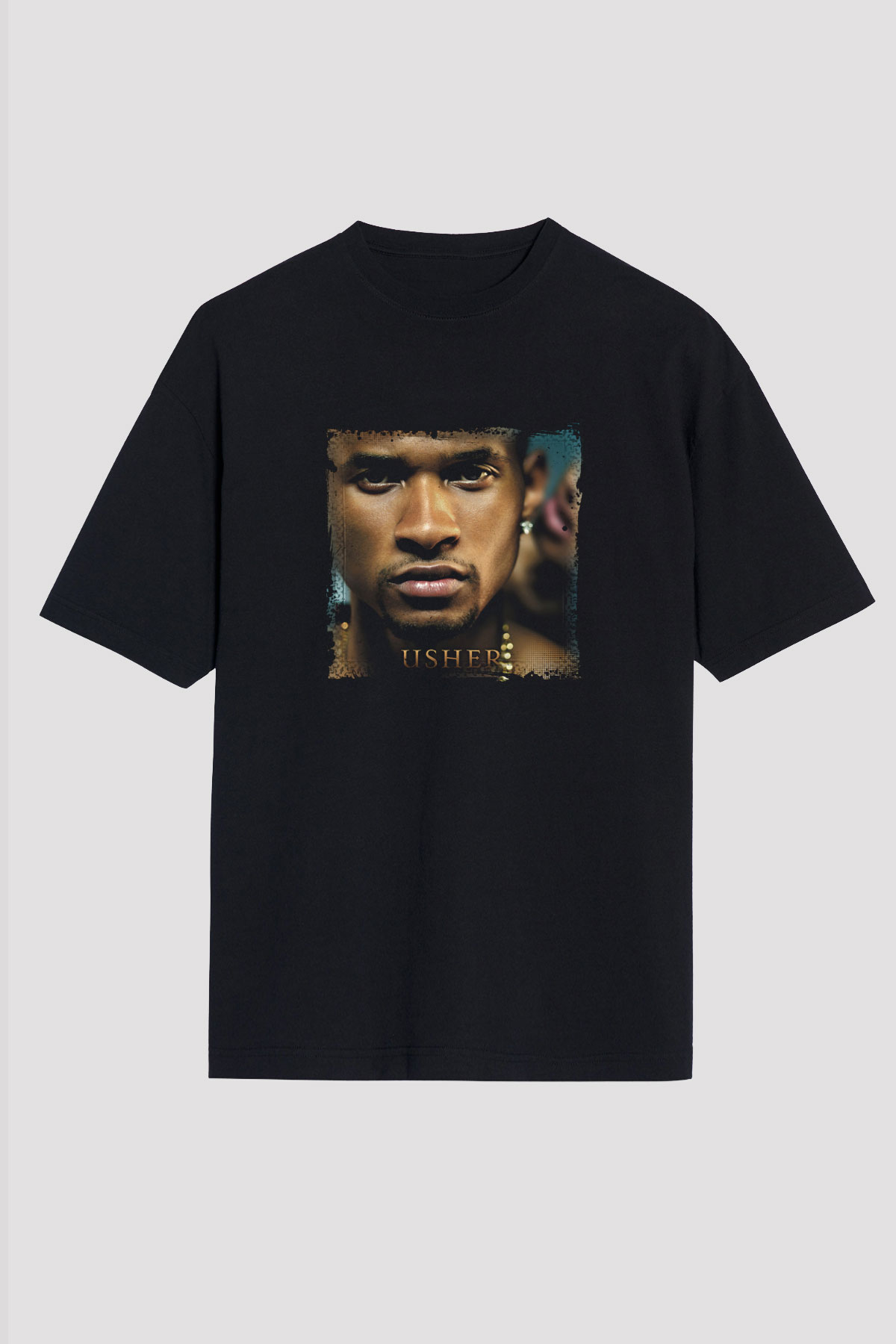 Usher  Baskılı Unisex Oversize Siyah Tişört