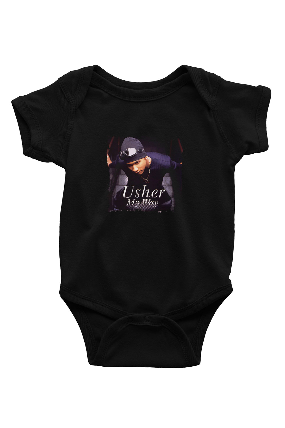 Usher  Baskılı Unisex Siyah Bebek Body - Zıbın