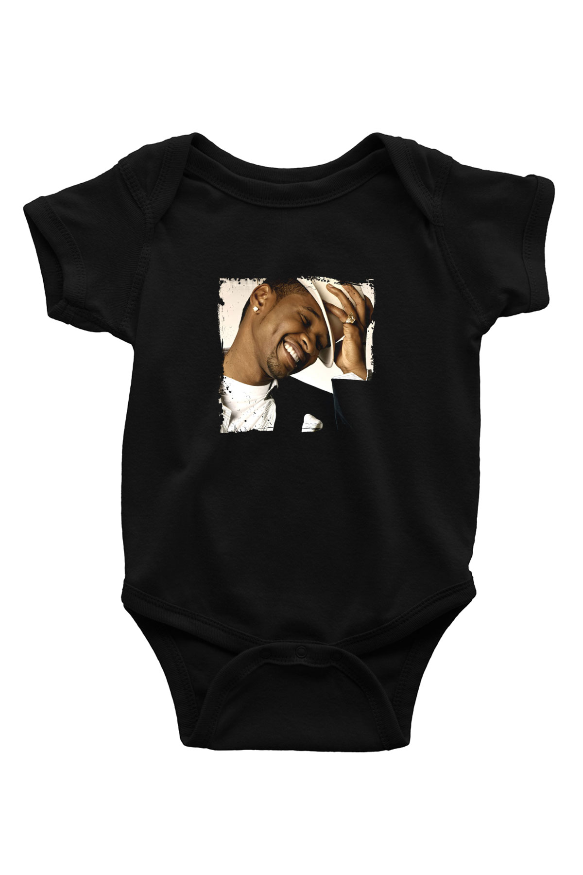Usher  Baskılı Unisex Siyah Bebek Body - Zıbın