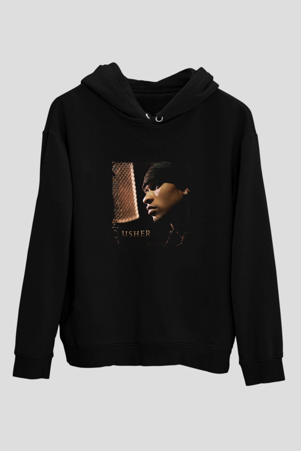 Usher  Baskılı Unisex Siyah Hoodie