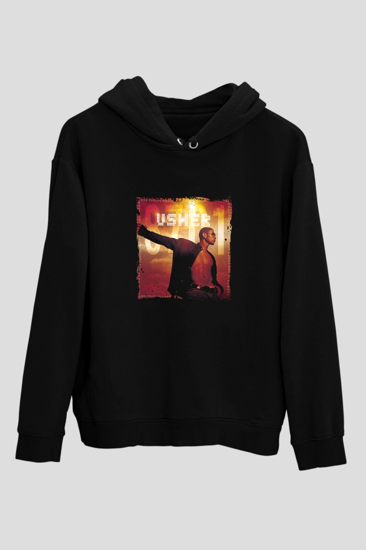 Usher  Baskılı Unisex Siyah Hoodie