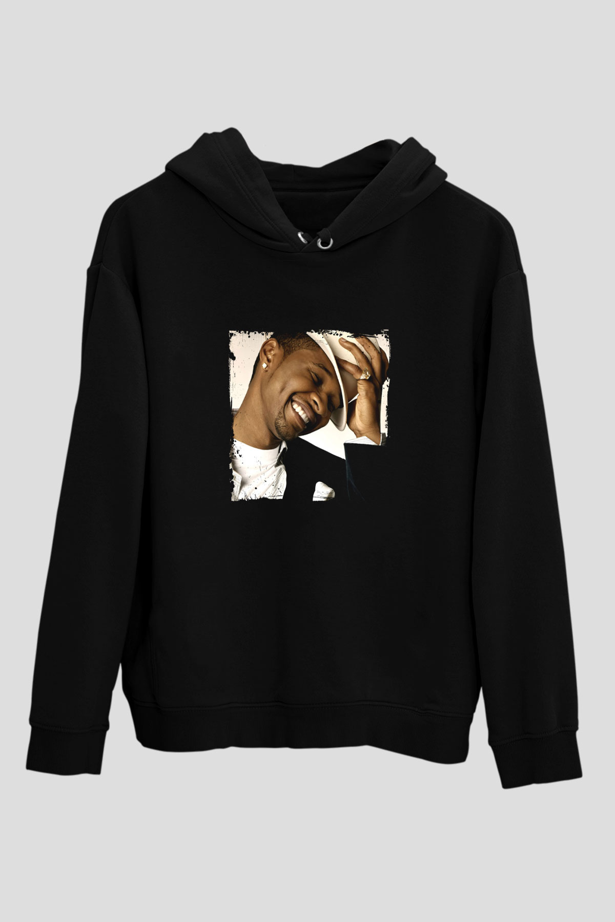 Usher  Baskılı Unisex Siyah Hoodie