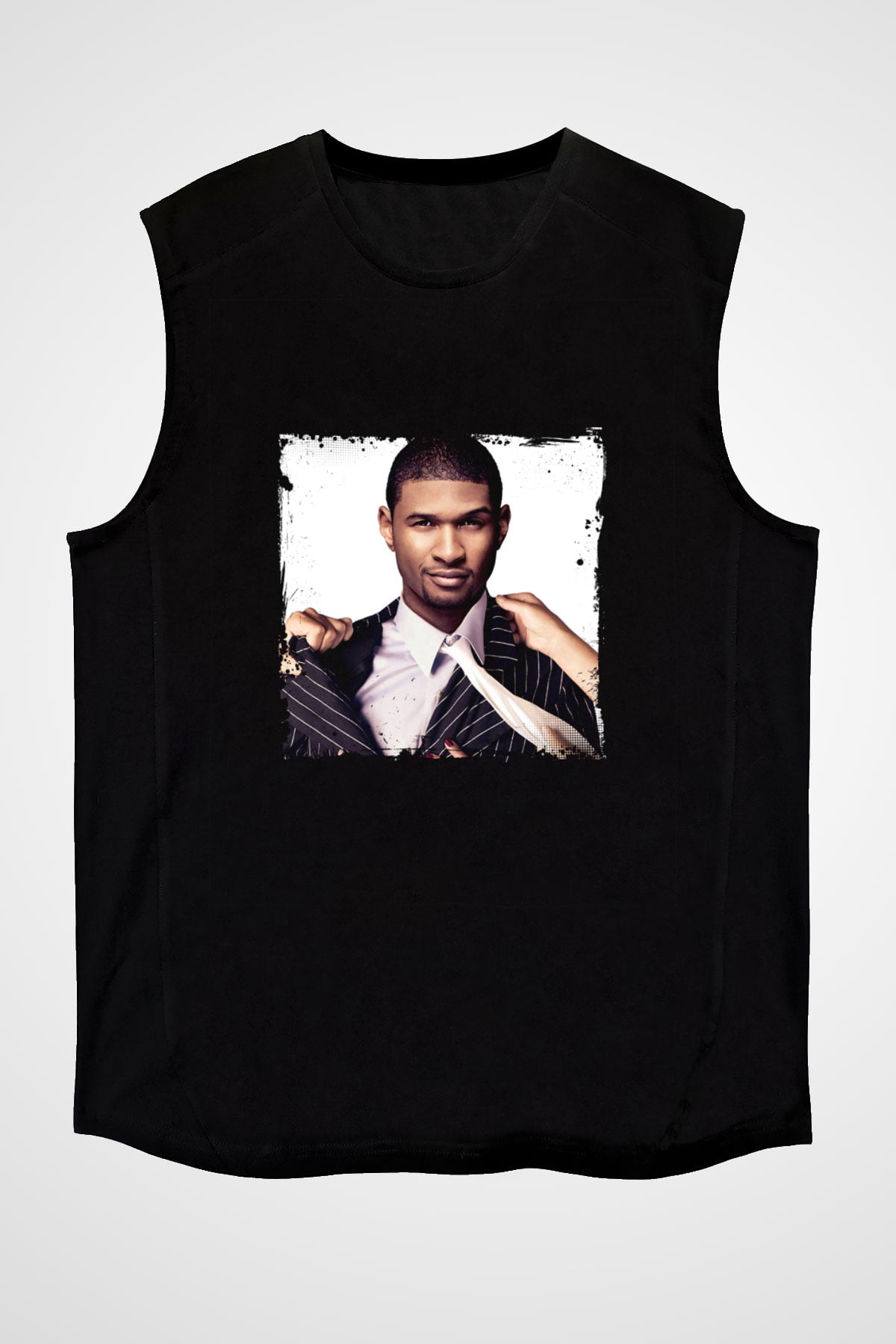 Usher  Baskılı Unisex Siyah Kolsuz Tişört