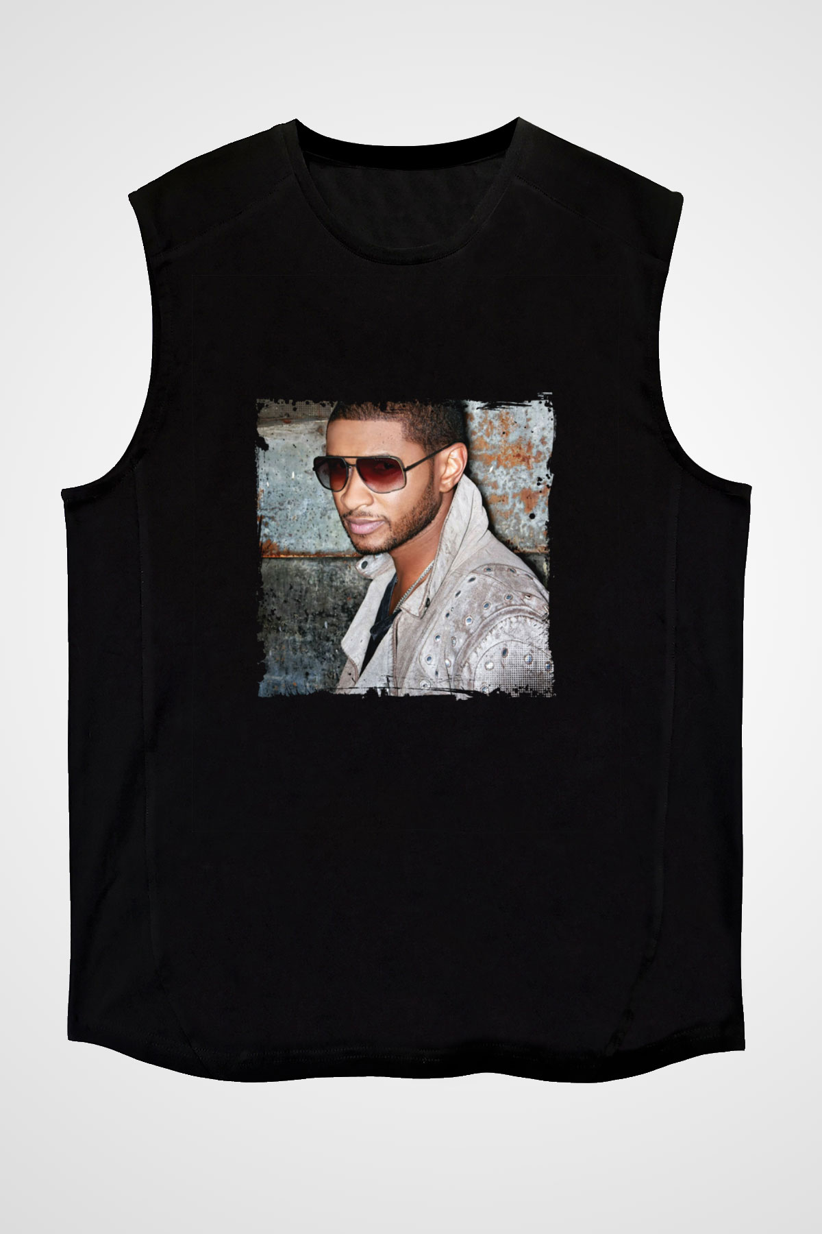 Usher  Baskılı Unisex Siyah Kolsuz Tişört
