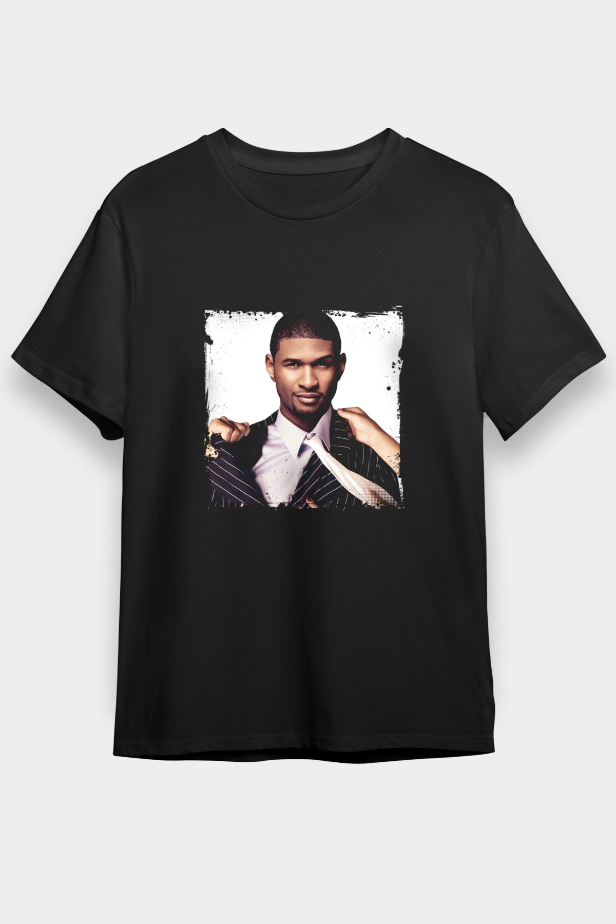 Usher  Baskılı Unisex Siyah Tişört