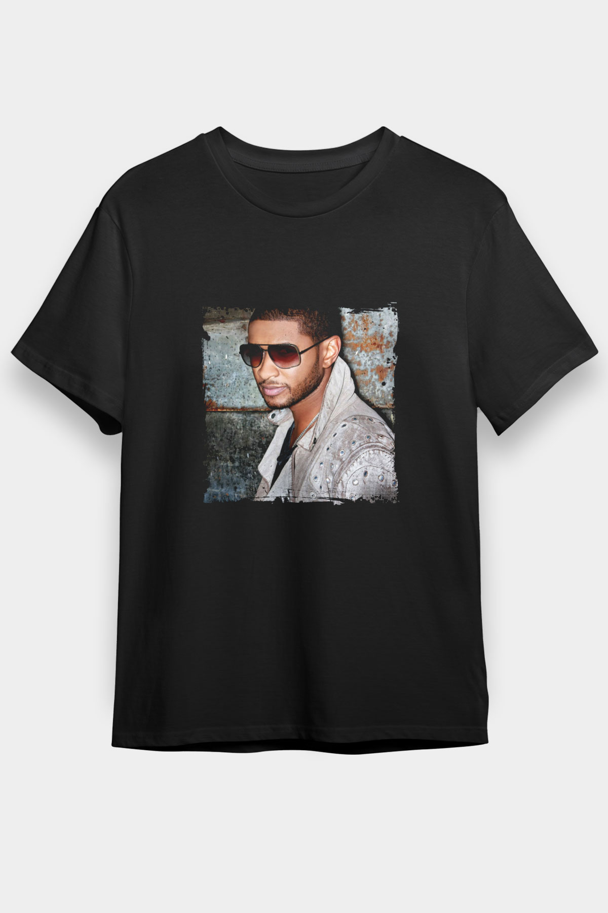 Usher  Baskılı Unisex Siyah Tişört