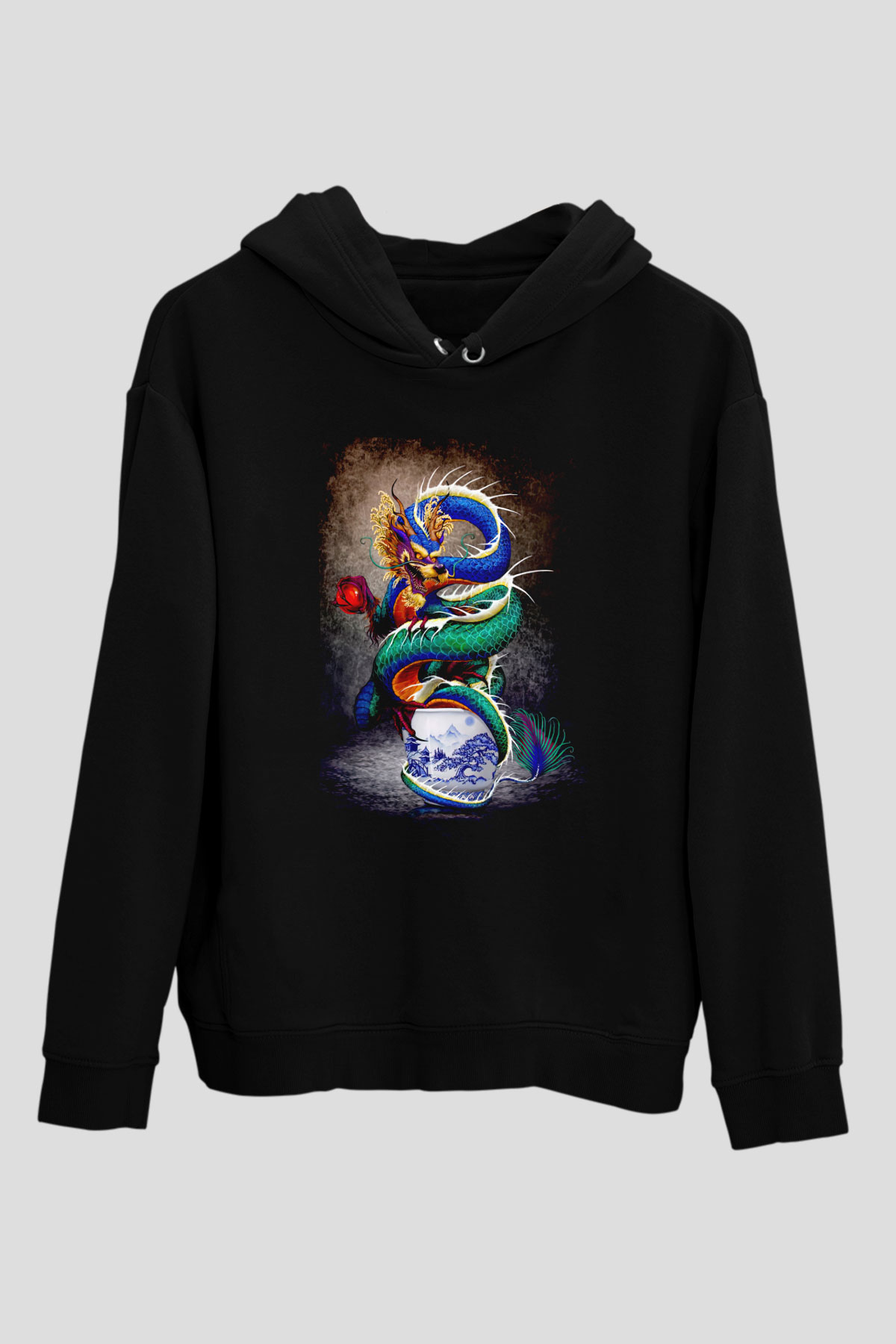 Uzakdoğu Ejderha TemalıSiyah  Unisex Hoodie
