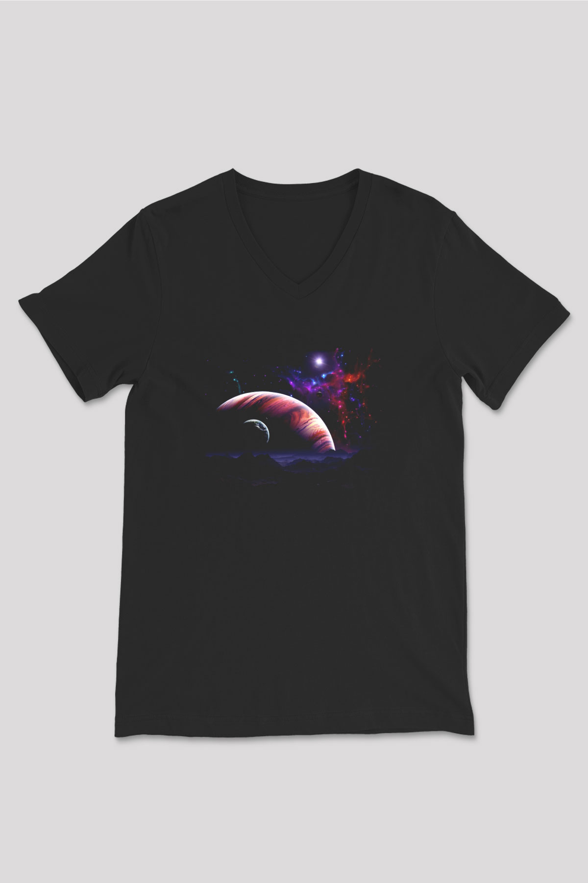 Uzay Siyah Unisex V Yaka Tişört T-Shirt