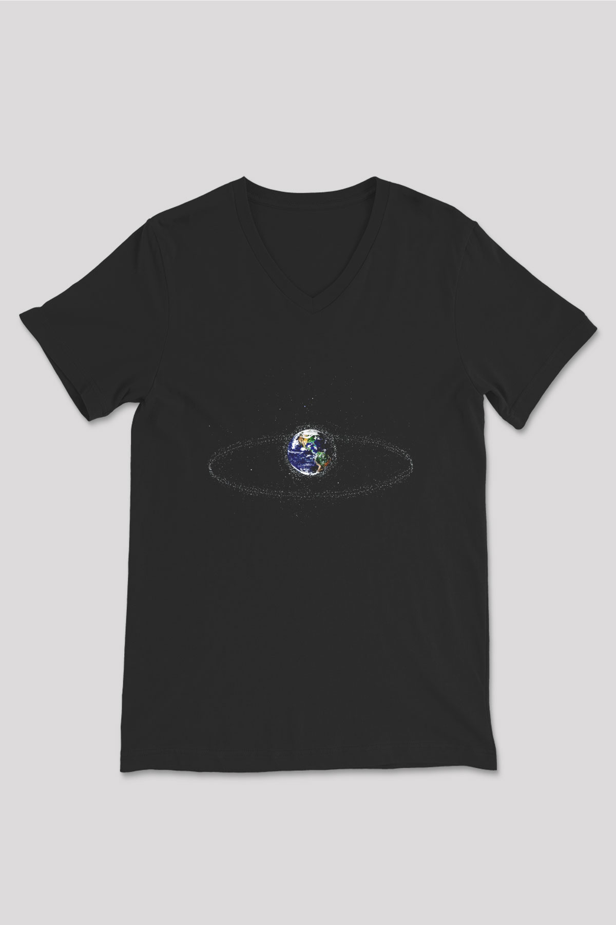 Uzay Siyah Unisex V Yaka Tişört T-Shirt