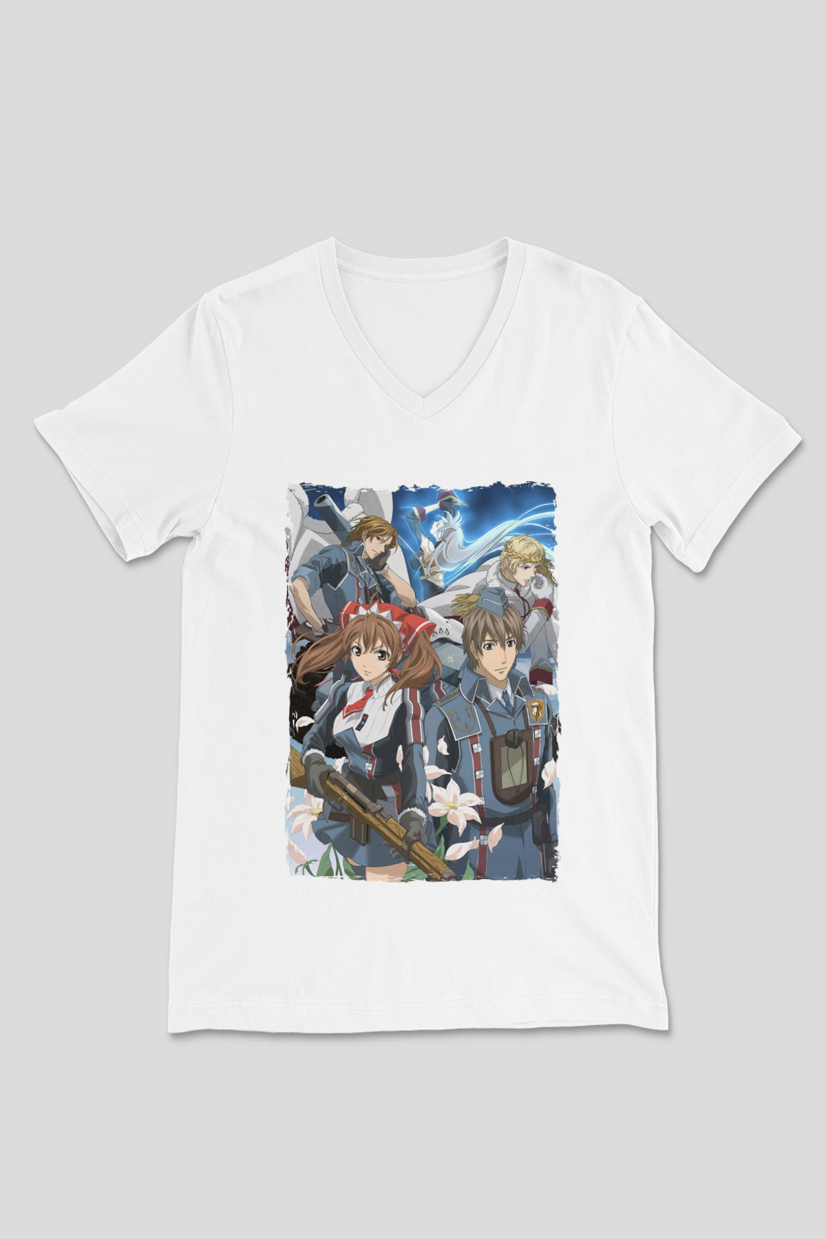Valkyria Chronicles Beyaz Unisex V Yaka Tişört