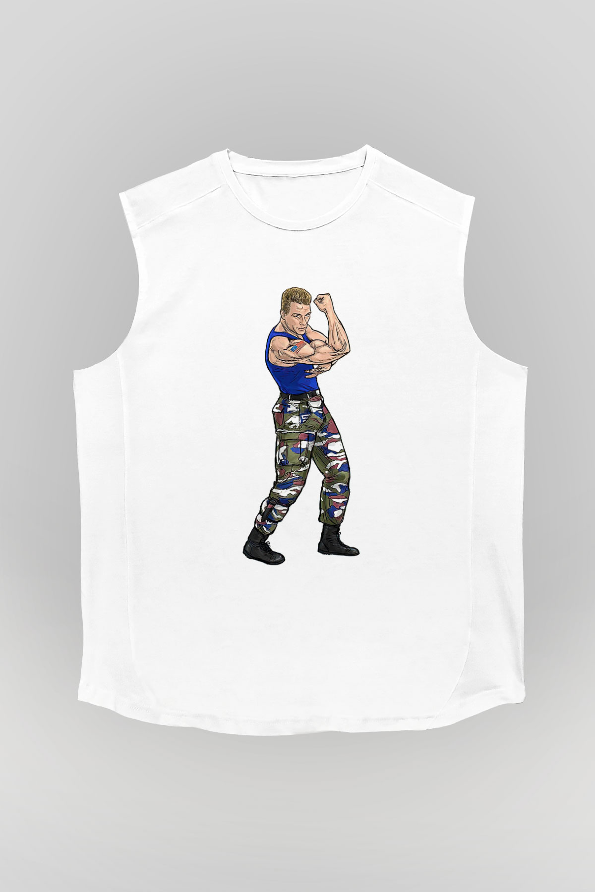 Van Damme James Baskılı Beyaz Unisex Kolsuz Tişört - Tshirt