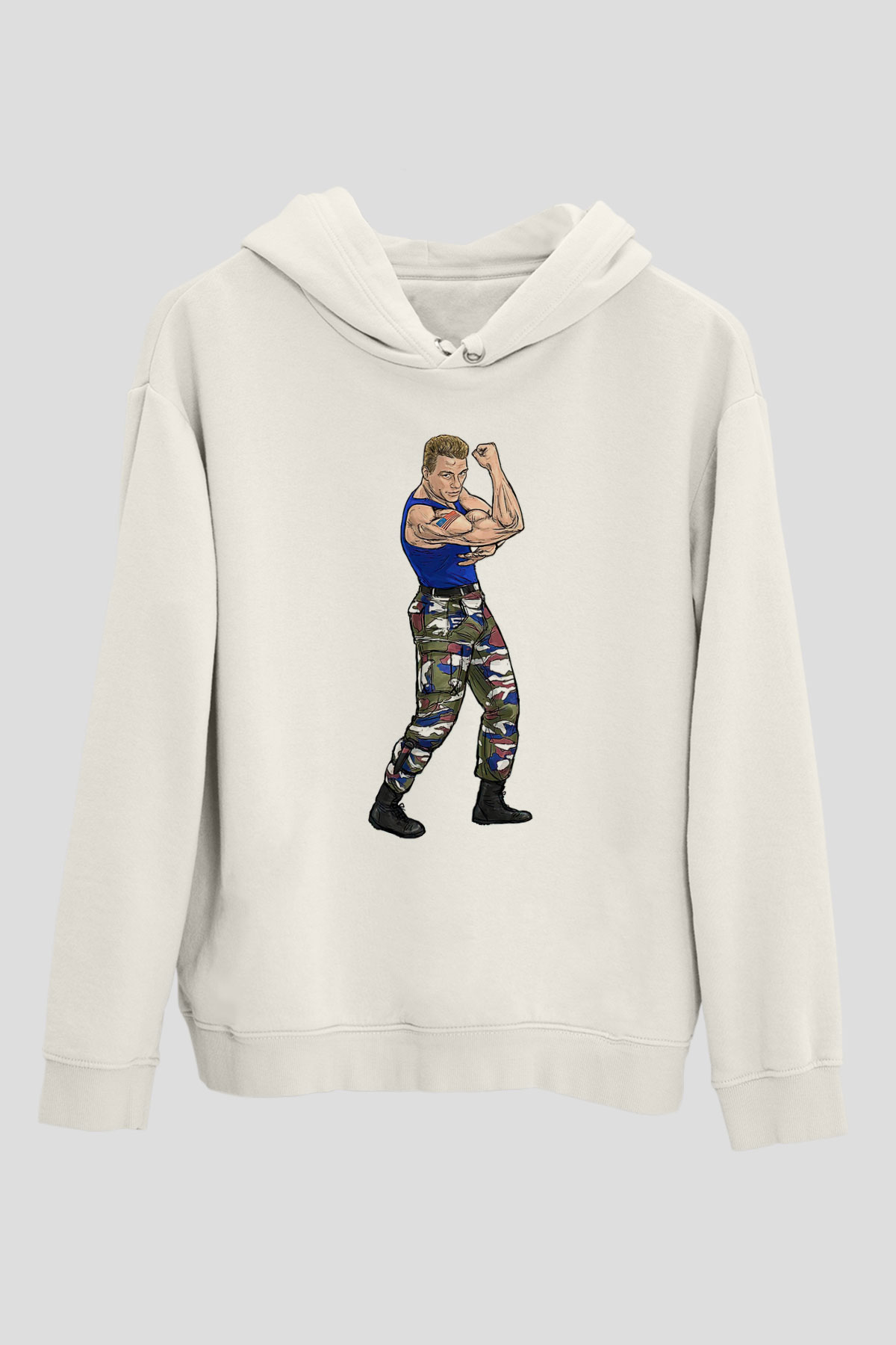 Van Damme James Baskılı Beyaz Unisex Kapüşonlu Sweatshirt