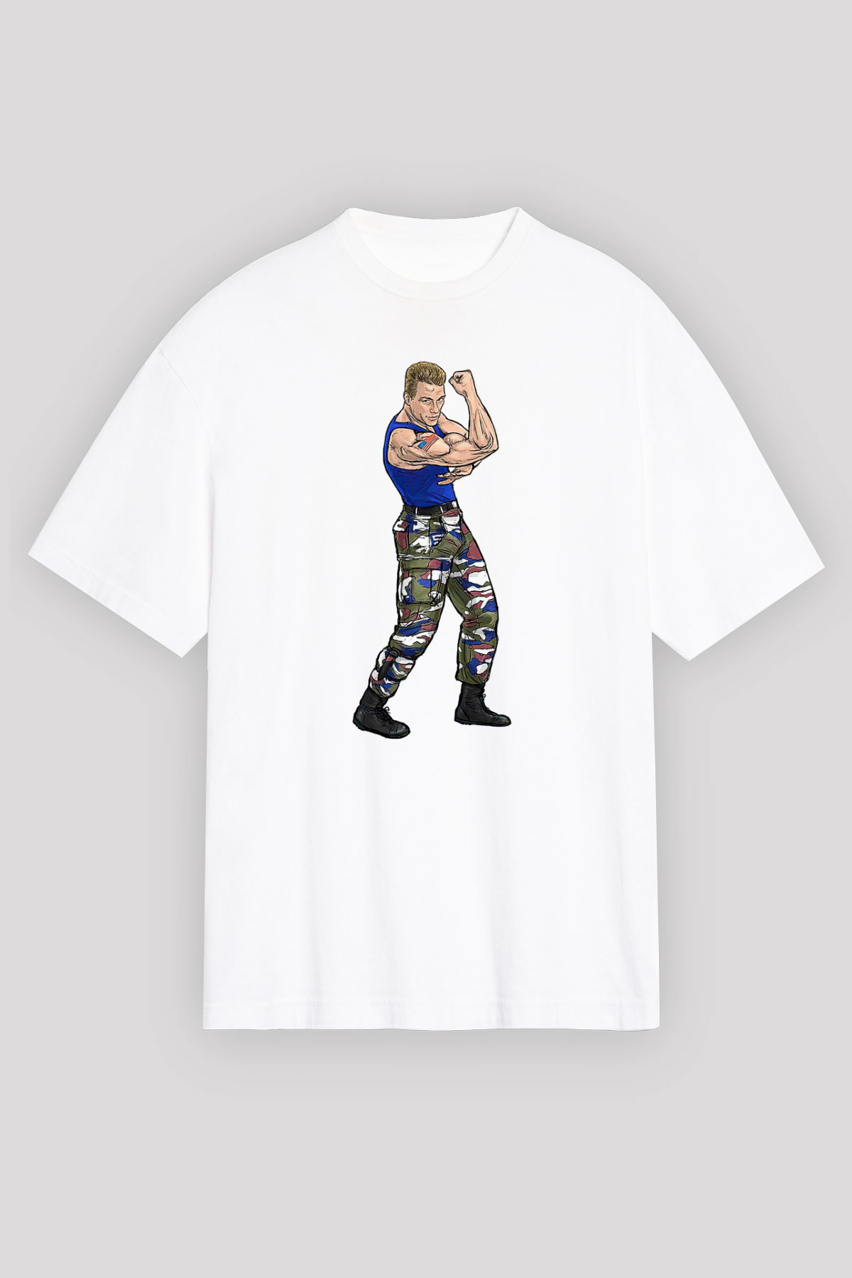 Van Damme James Baskılı Beyaz Unisex Oversize Tişört - Tshirt