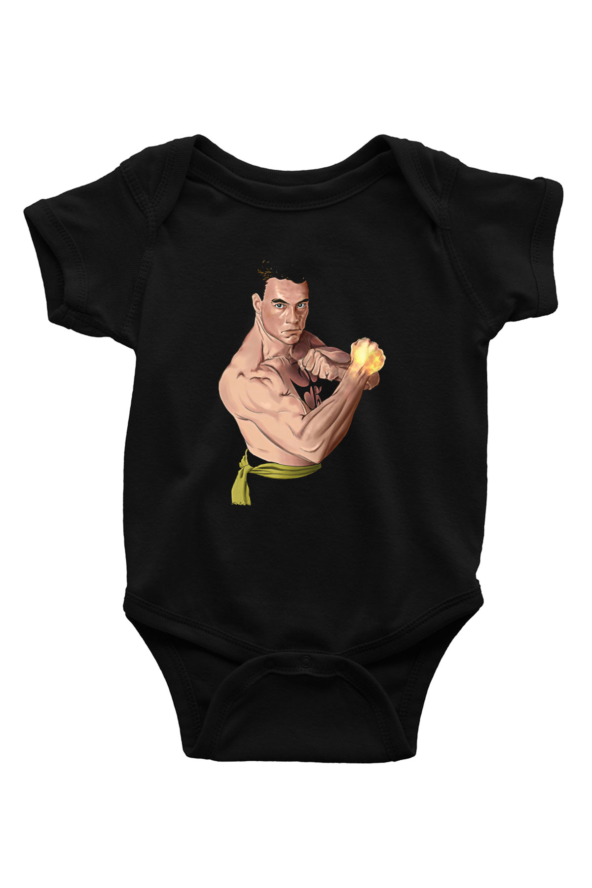 Van Damme James Baskılı Unisex Siyah Bebek Body - Zıbın