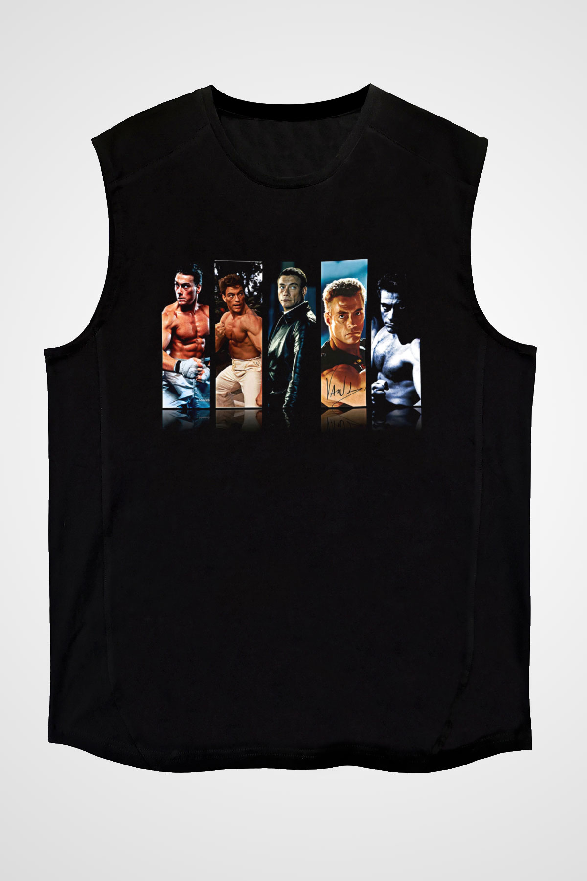 Van Damme James Baskılı Unisex Siyah Kolsuz Tişört - Tshirt