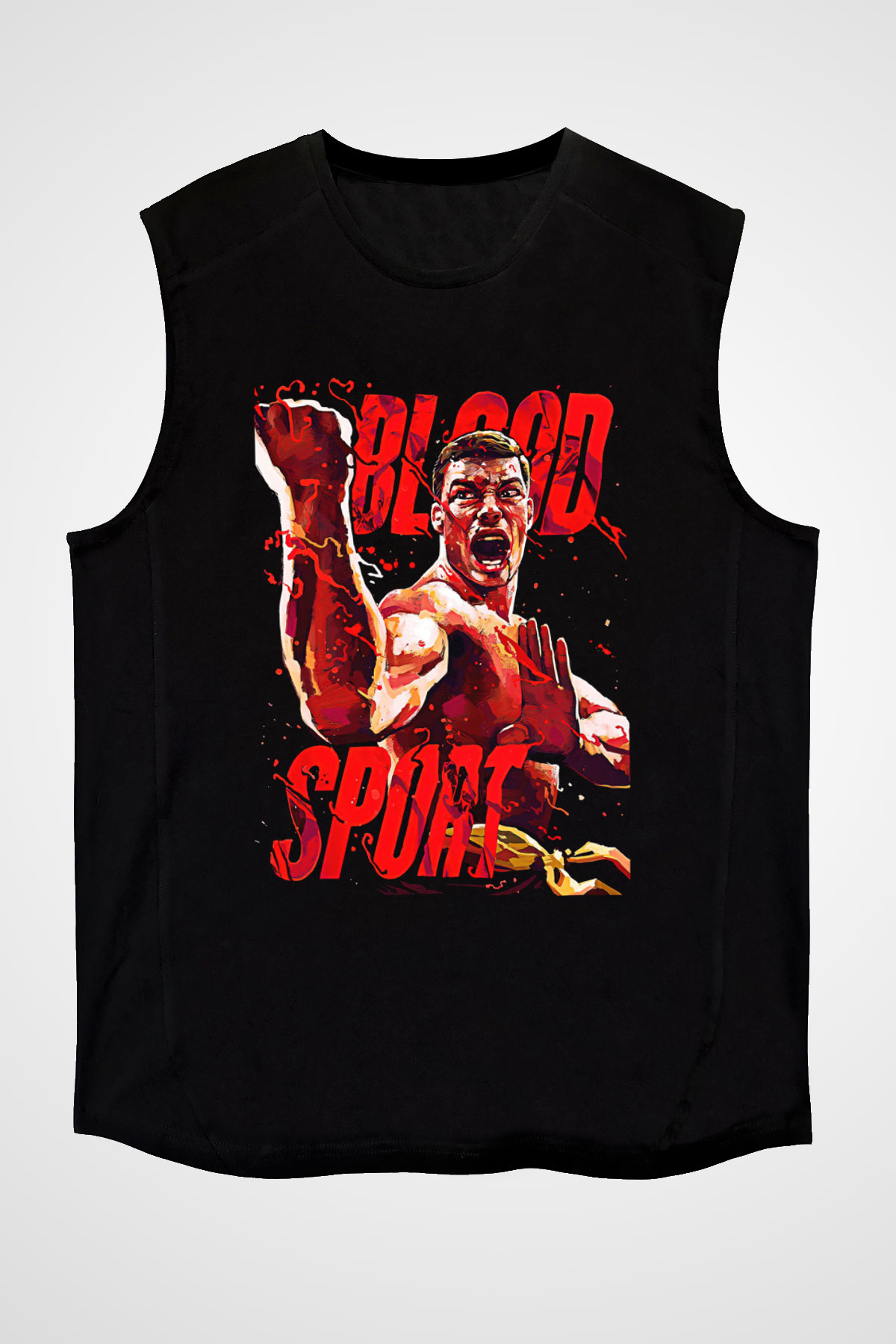 Van Damme James Baskılı Unisex Siyah Kolsuz Tişört - Tshirt