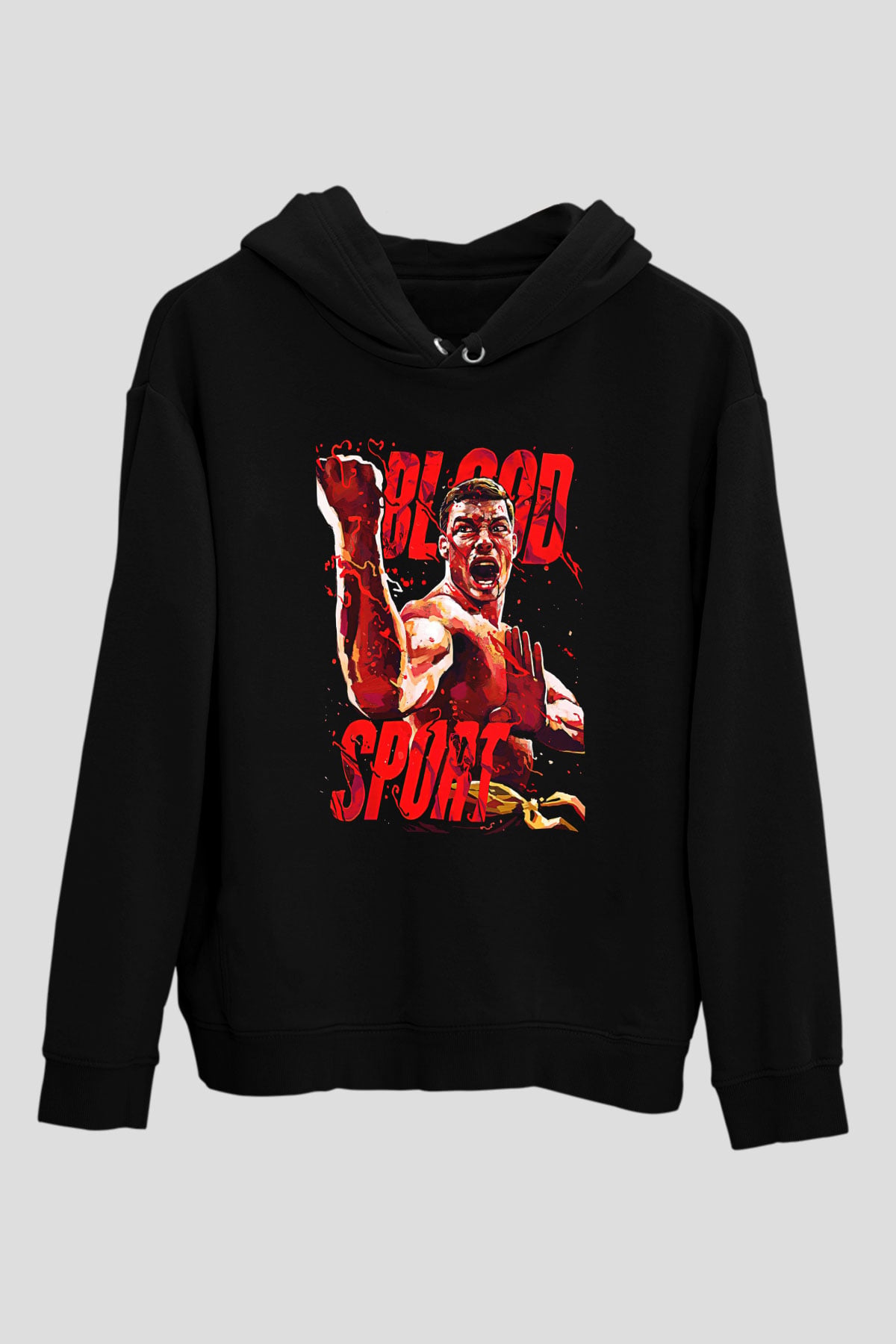 Van Damme James Baskılı Unisex Siyah Kapüşonlu Sweatshirt