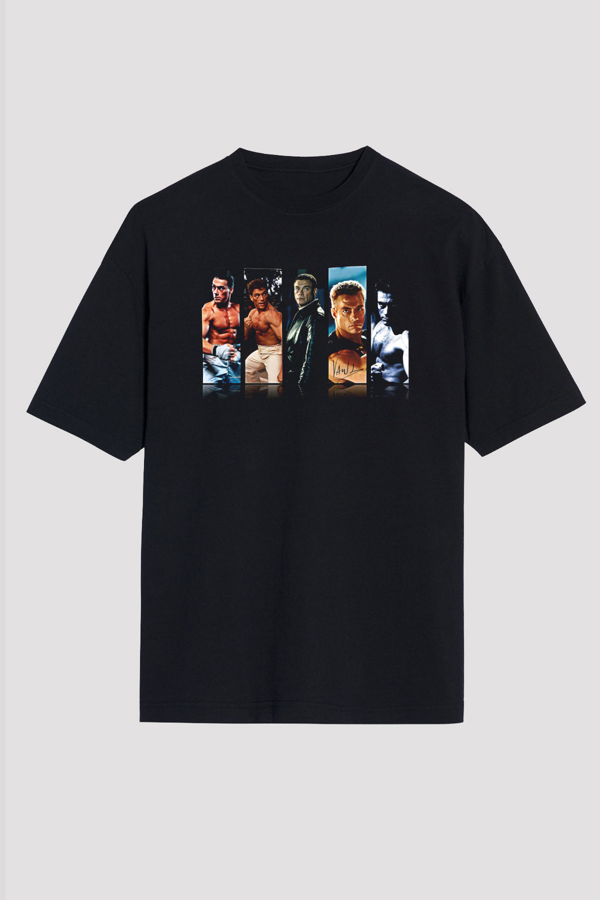 Van Damme James Baskılı Unisex Siyah Oversize Tişört - Tshirt